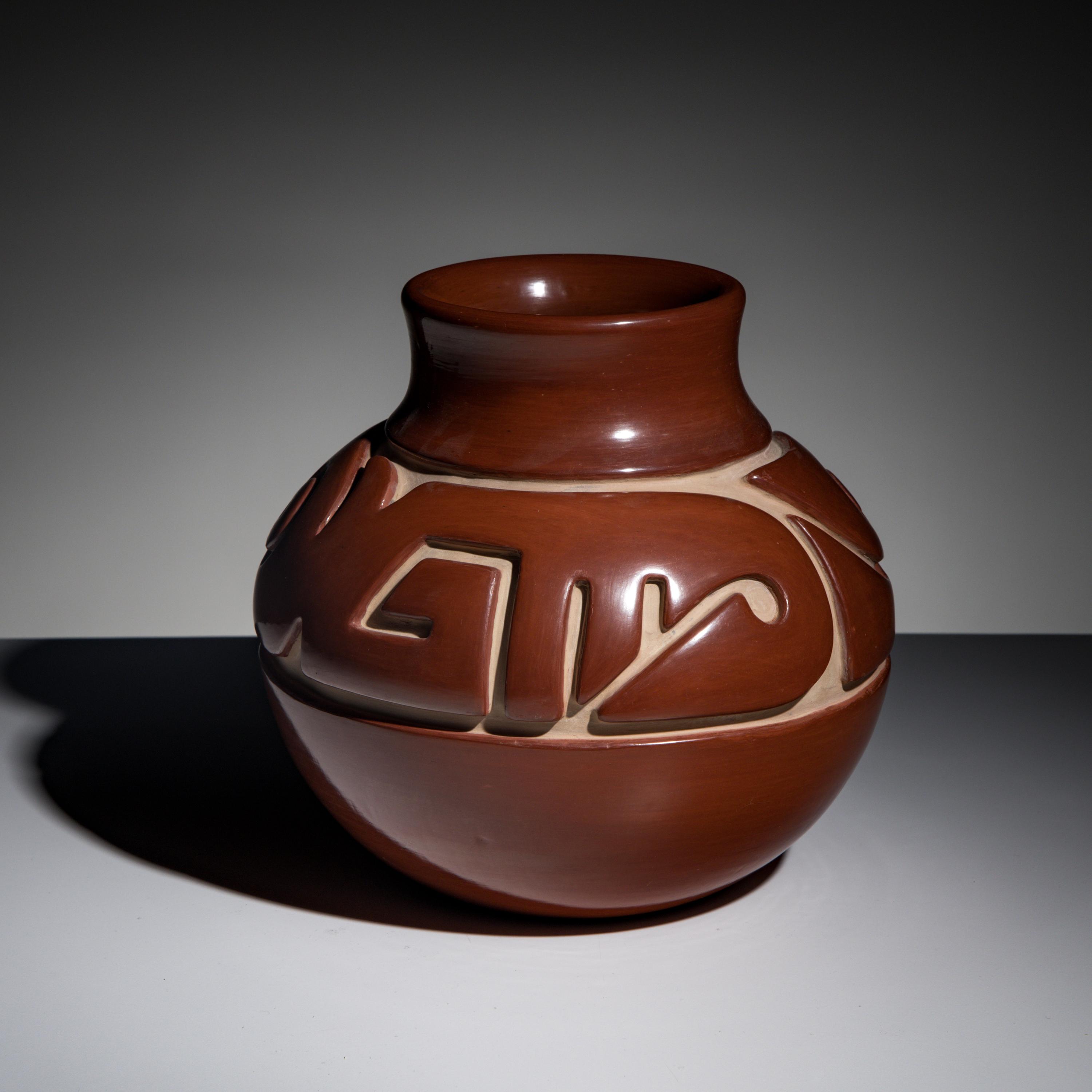 Jennie Trammel (Santa Clara, 1929-2010) — Carved Redware Pottery Jar