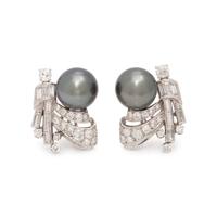 CULTURED TAHITIAN PEARL AND DIAMOND EARCLIPS