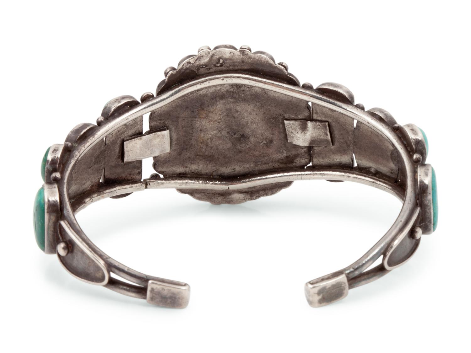 Navajo or Zuni Silver and Turquoise Cluster Cuff Bracelet and Earrings