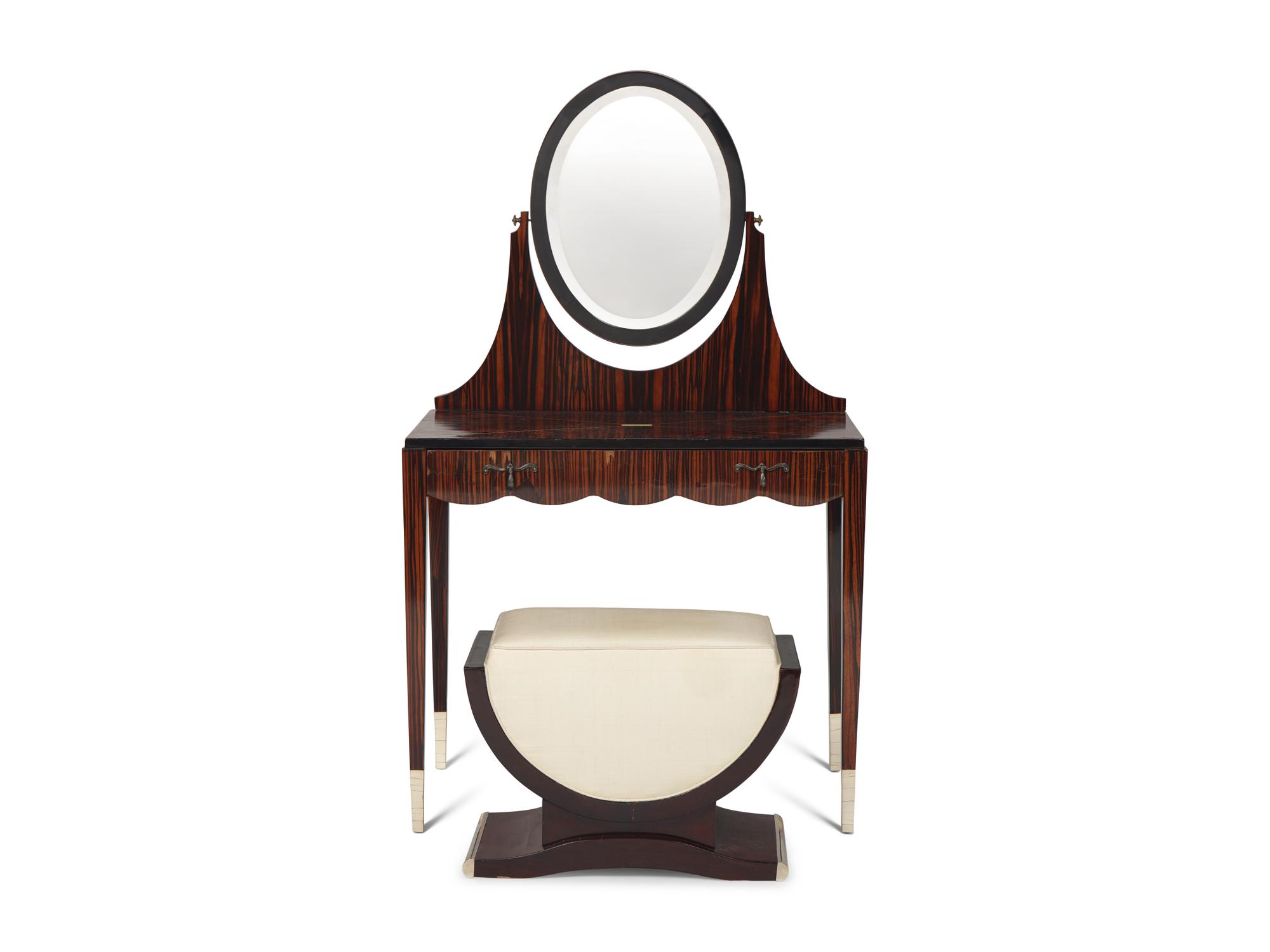 An Art Deco Zebrawood and Ebonized Dressing Table