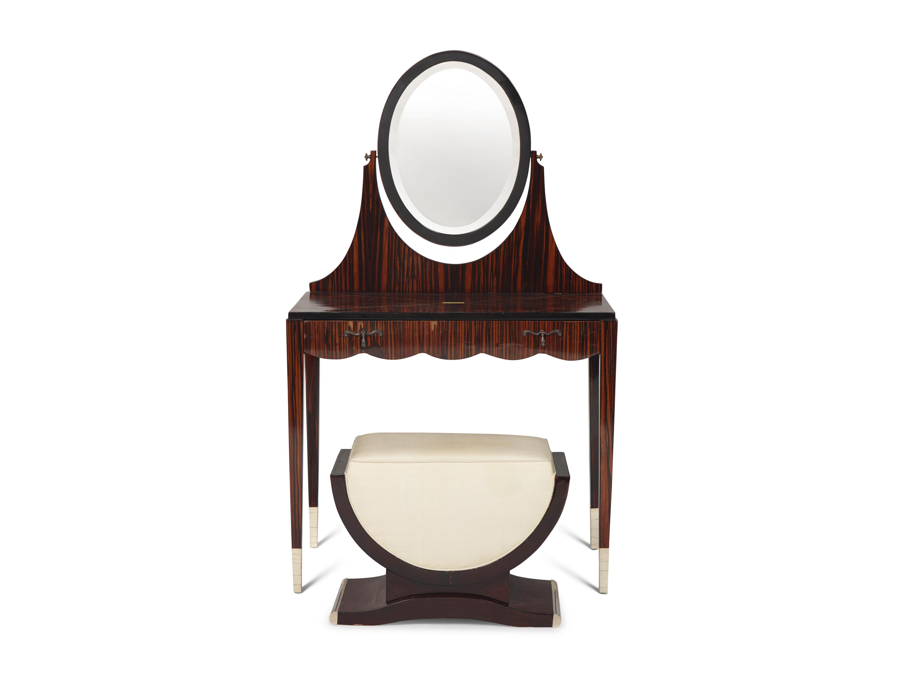 An Art Deco Zebrawood and Ebonized Dressing Table