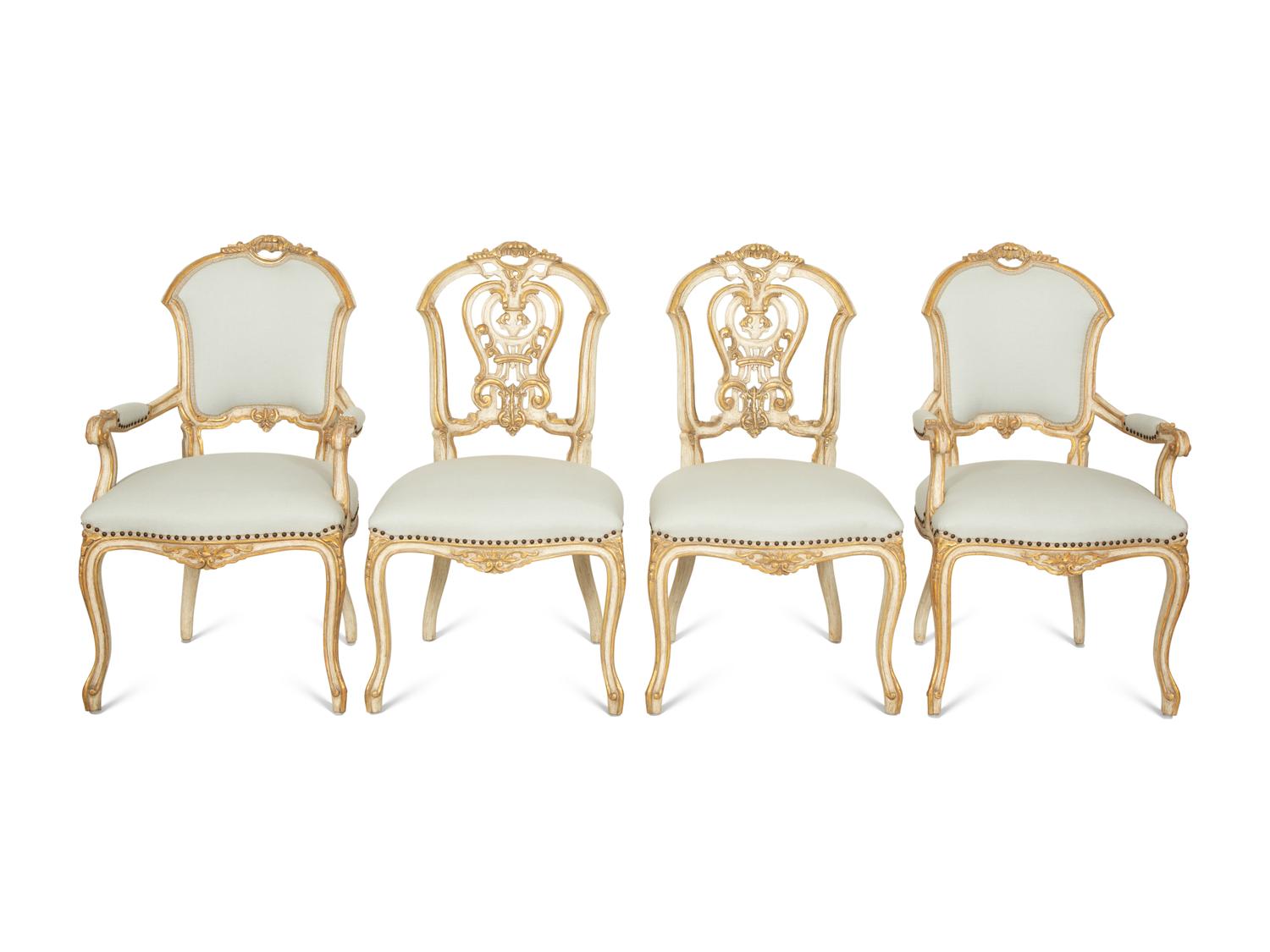 Six Ebanista Dauphine II Gilt Decorated Armchairs together with a Pair of Dauphine I Side Chairs — 21st century