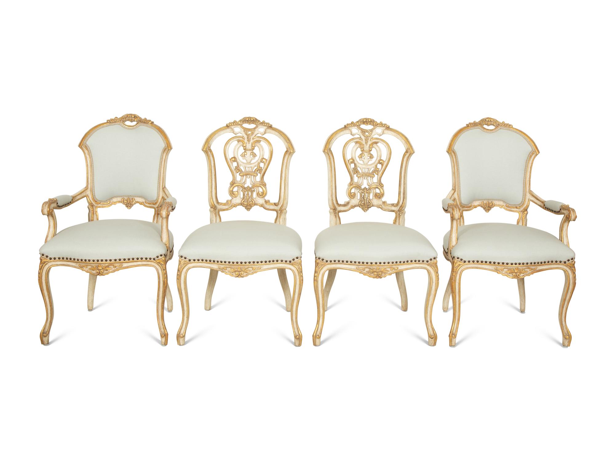 Six Ebanista Dauphine II Gilt Decorated Armchairs together with a Pair of Dauphine I Side Chairs — 21st century
