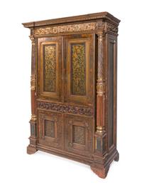 A Continental Painted and Parcel Gilt Secretary Cabinet