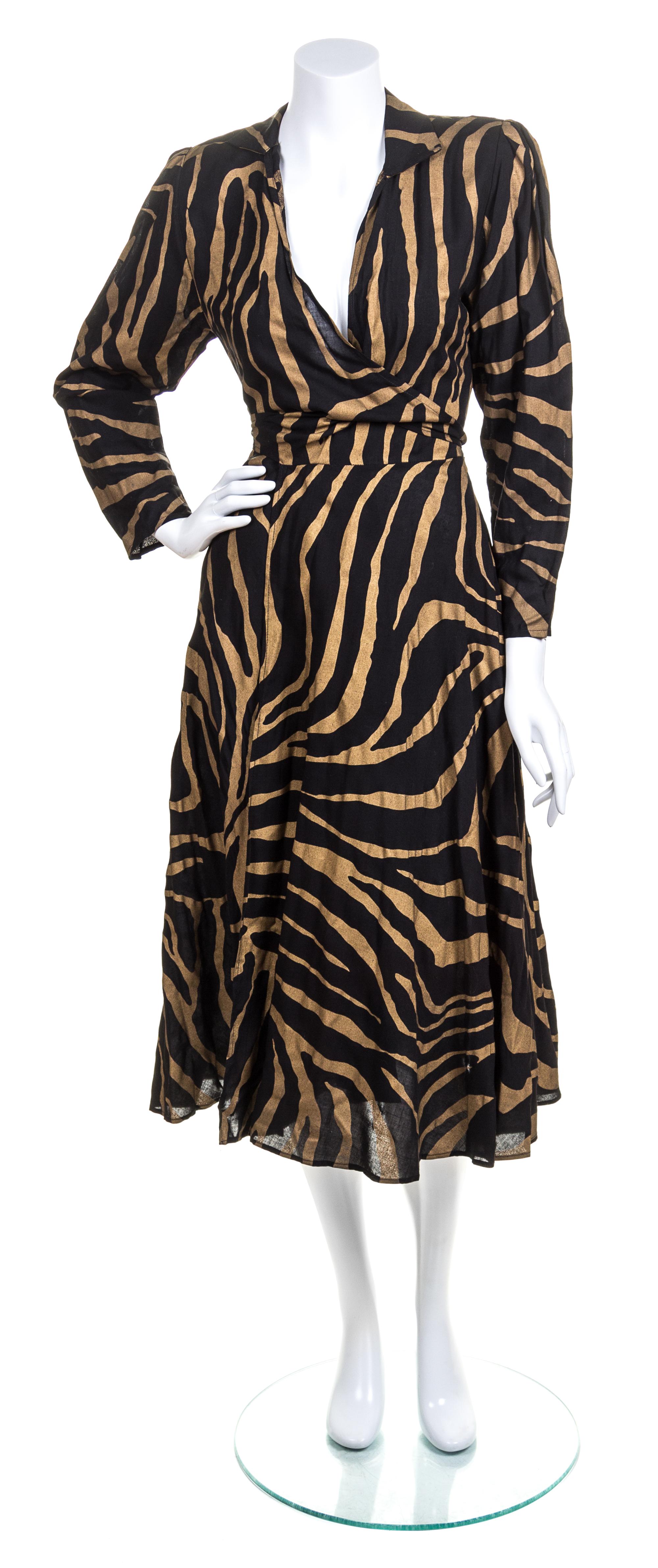 A Norma Kamali Zebra Print Linen Wrap Dress, Size P.