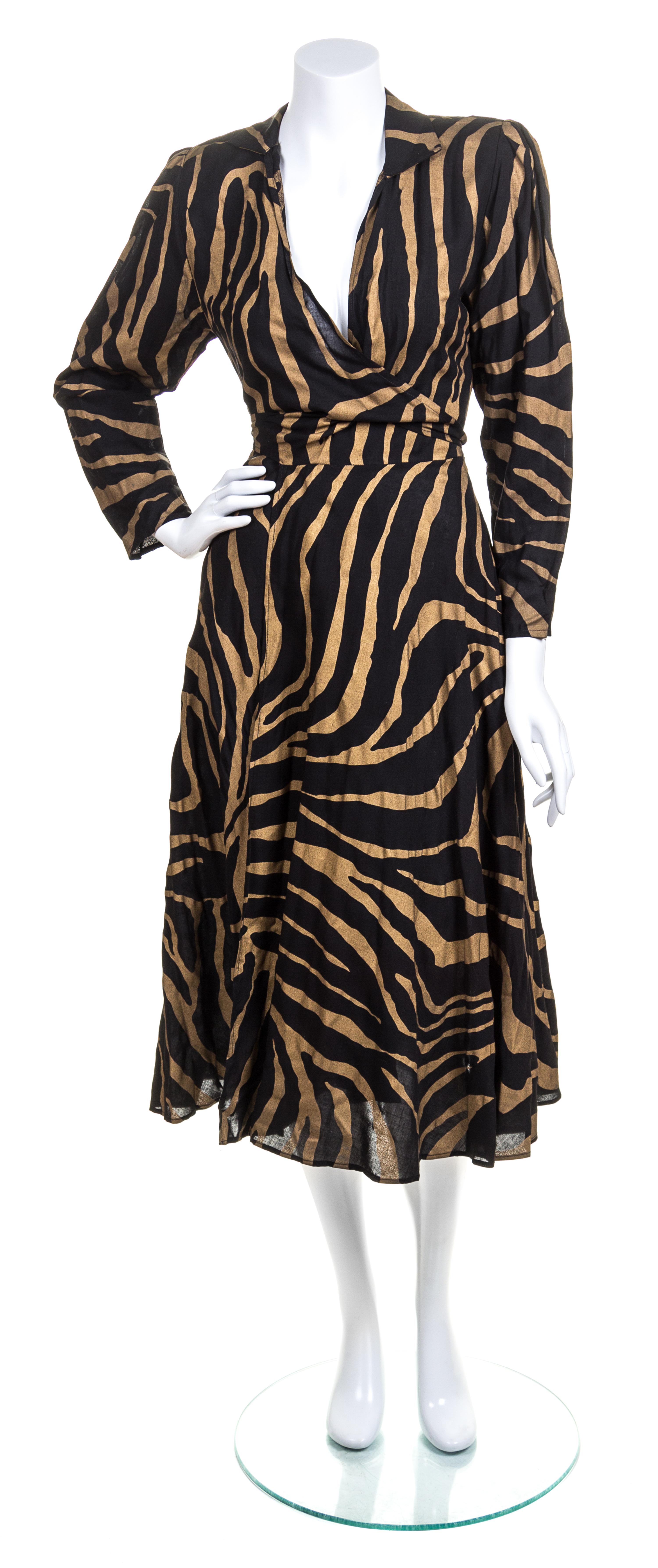 A Norma Kamali Zebra Print Linen Wrap Dress, Size P.