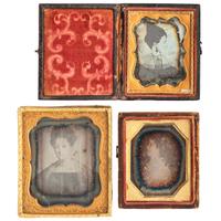 [EARLY PHOTOGRAPHY - PORTRAITURE]. A group of 9 daguerreotypes of folk art portraits featuring women, including: