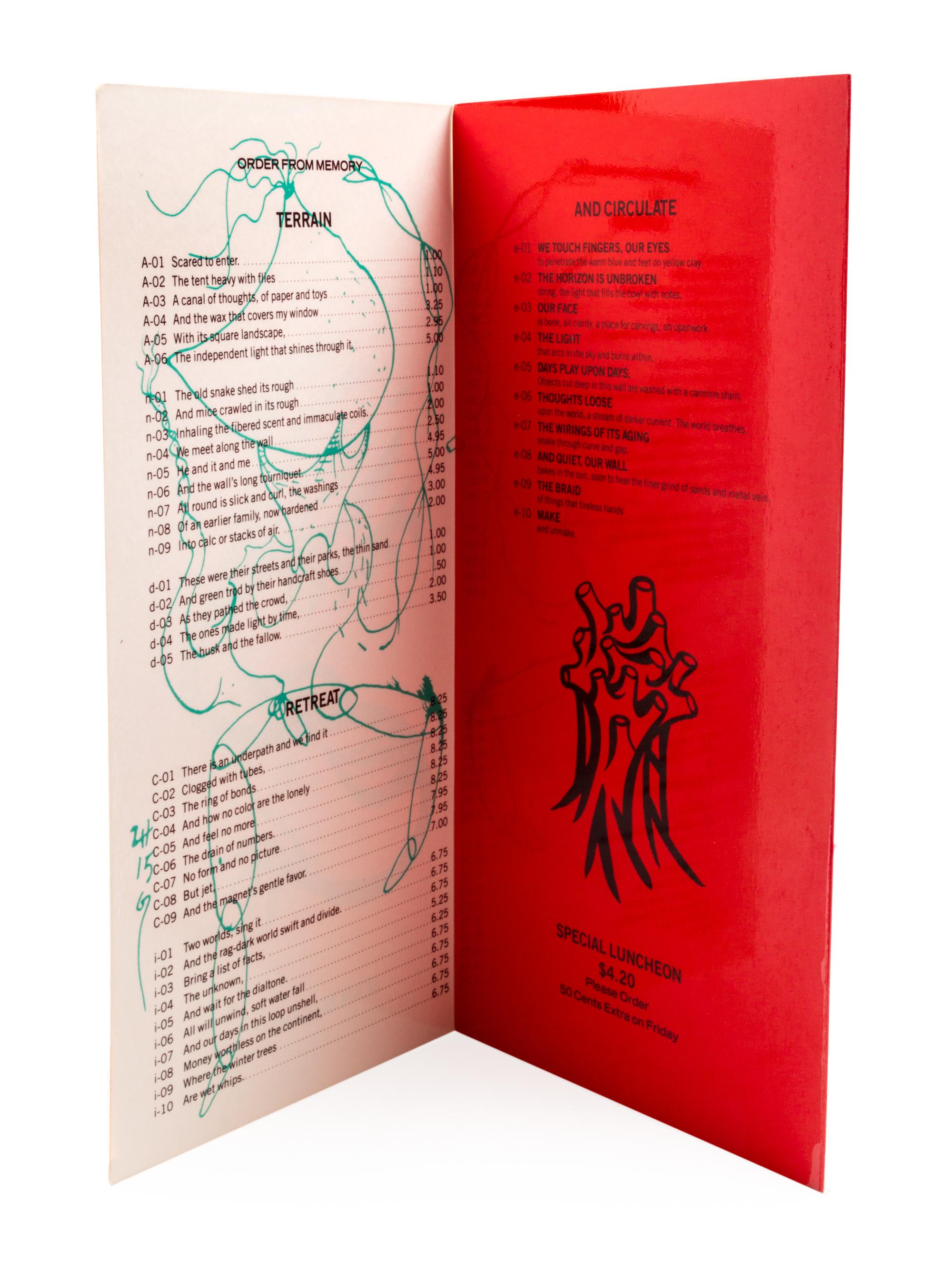 (ARTISTS BOOKS, CONCEPTUAL MENUS). Human House, by Jean McGarry [and] The Menu, by Toby Lee Greenberg. (with 1 other, 3 total)