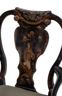 A Pair of Queen Anne Style Black-Japanned Armchairs