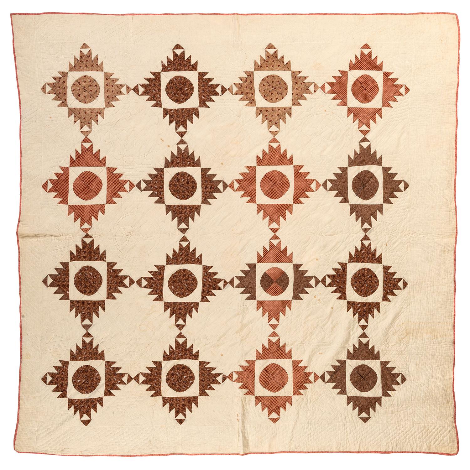 A Sawtooth Mountain Pattern Quilt in Copper and Burnt Wheat