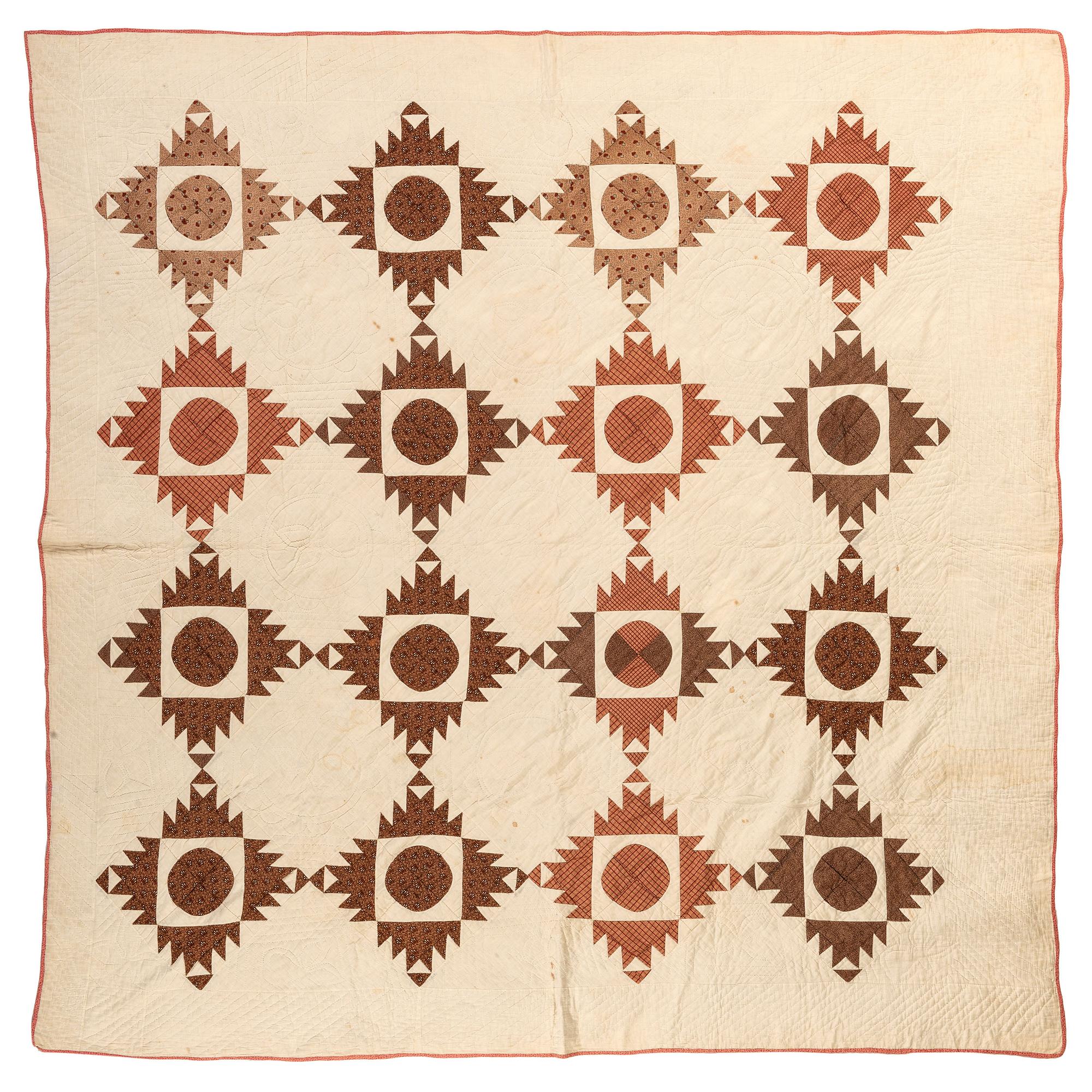 A Sawtooth Mountain Pattern Quilt in Copper and Burnt Wheat