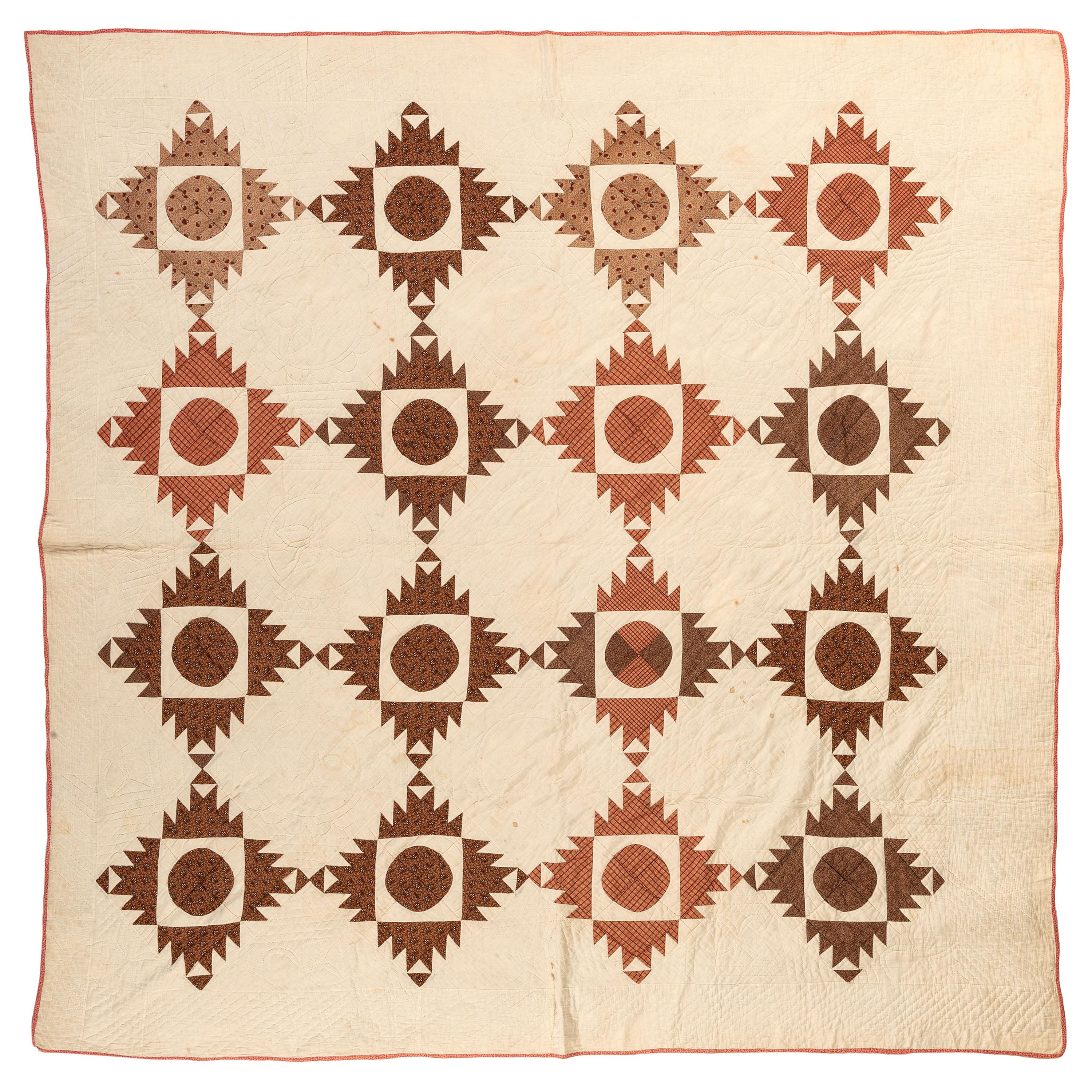 A Sawtooth Mountain Pattern Quilt in Copper and Burnt Wheat