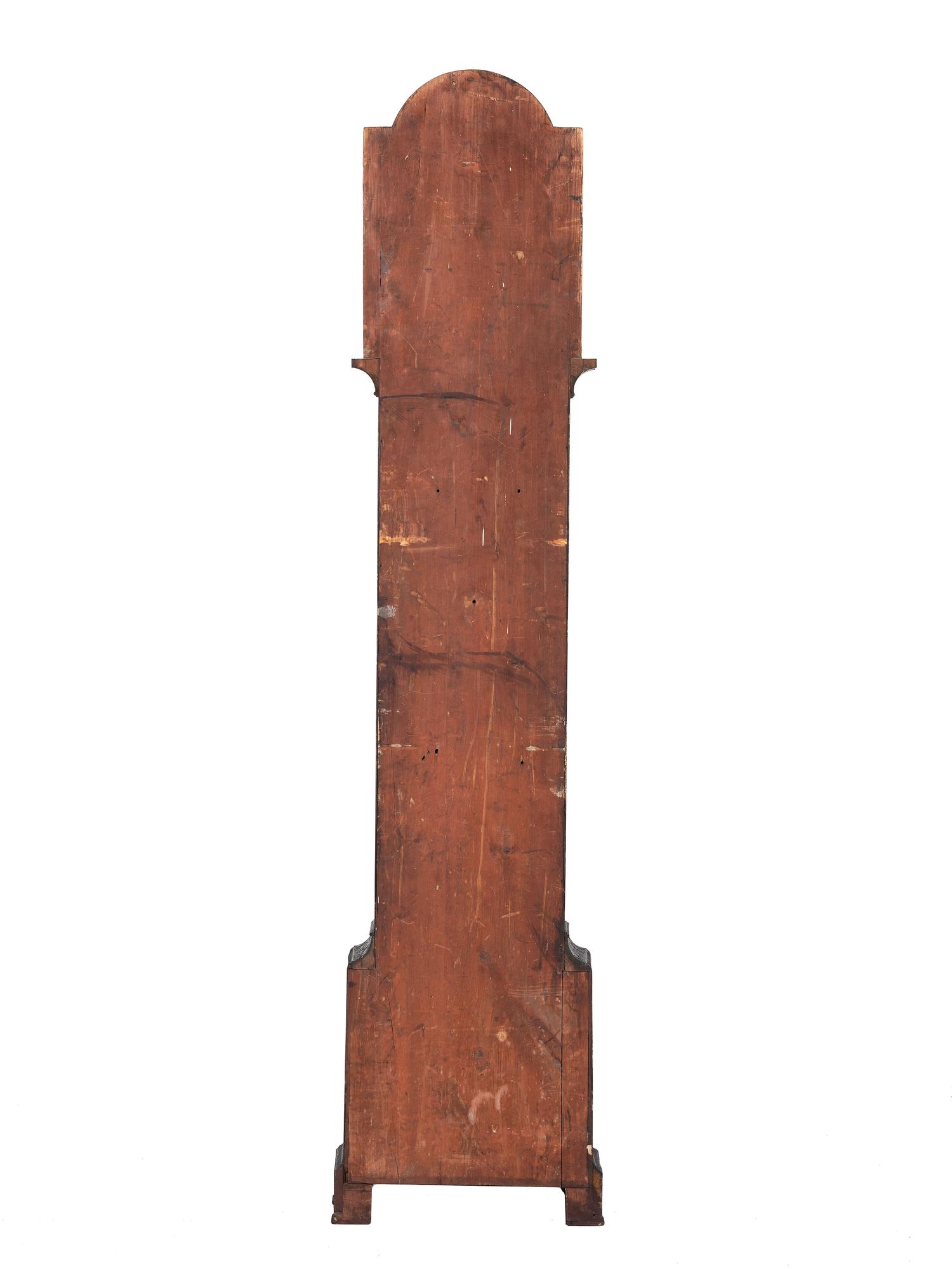 An English Tall Case Clock with Finely Carved Oak Case