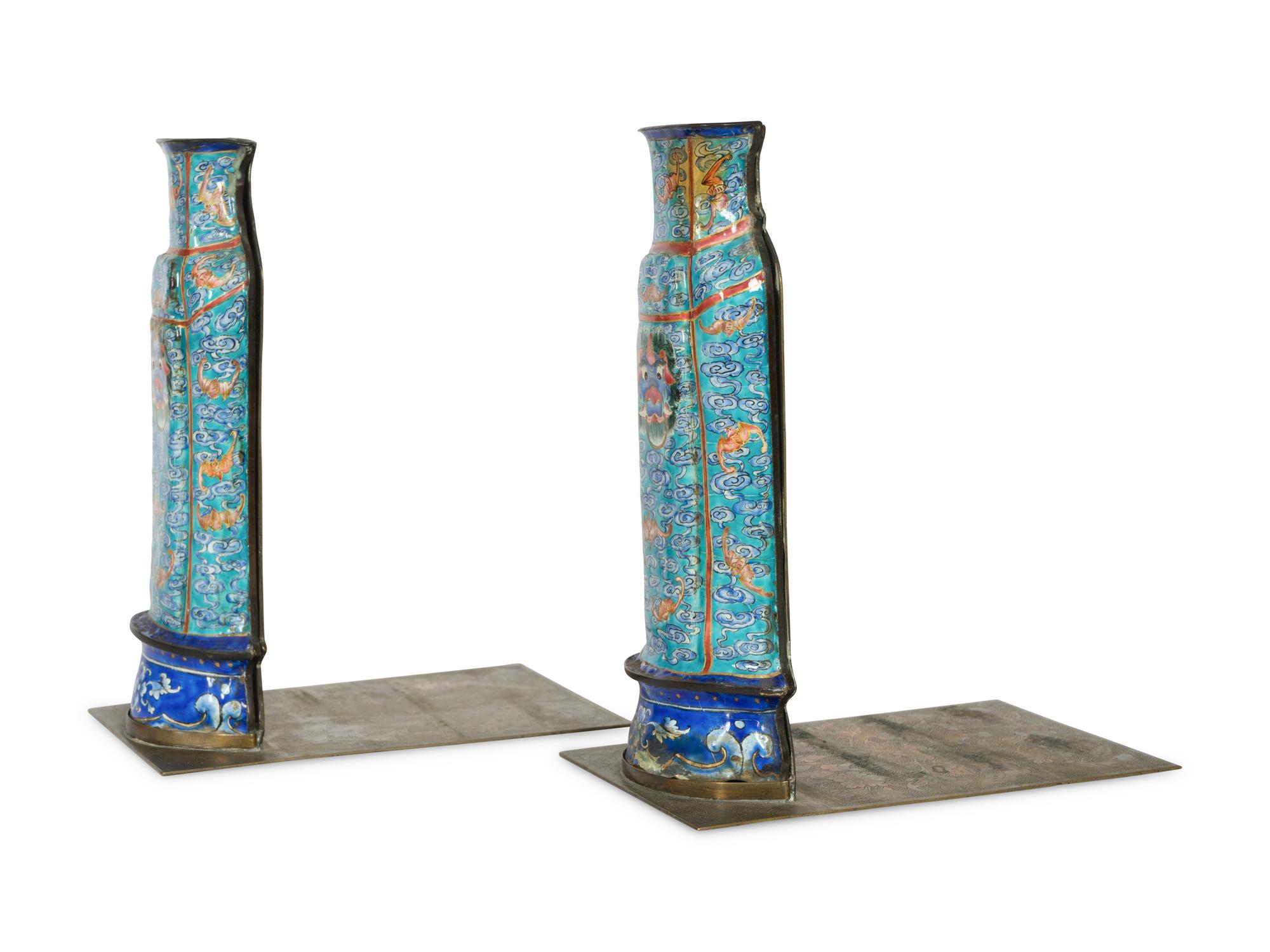 A Pair of Chinese Enameled Bookends