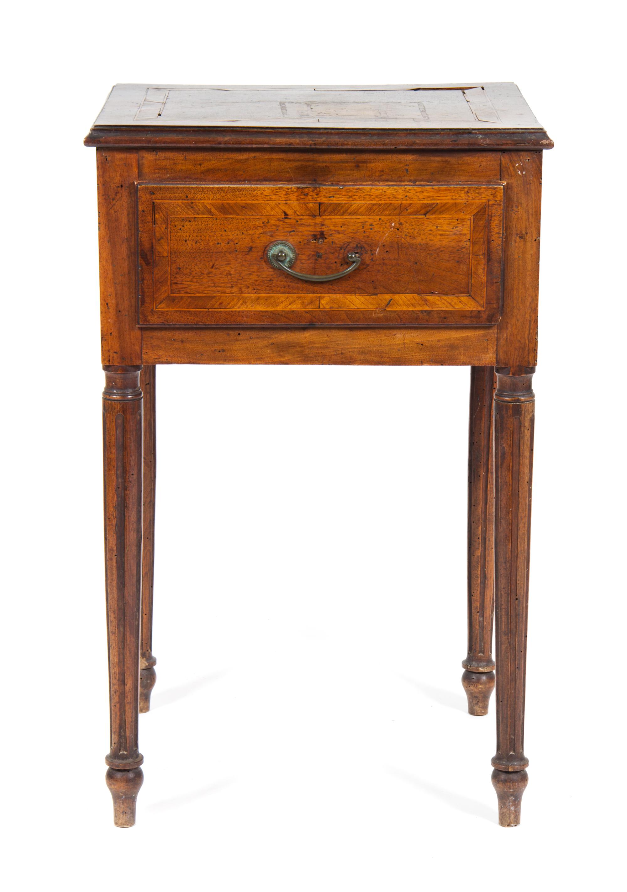 An Italian Walnut Side Table Height 32 1/2 x width 20 1/4 x depth 16 1/2 inches.