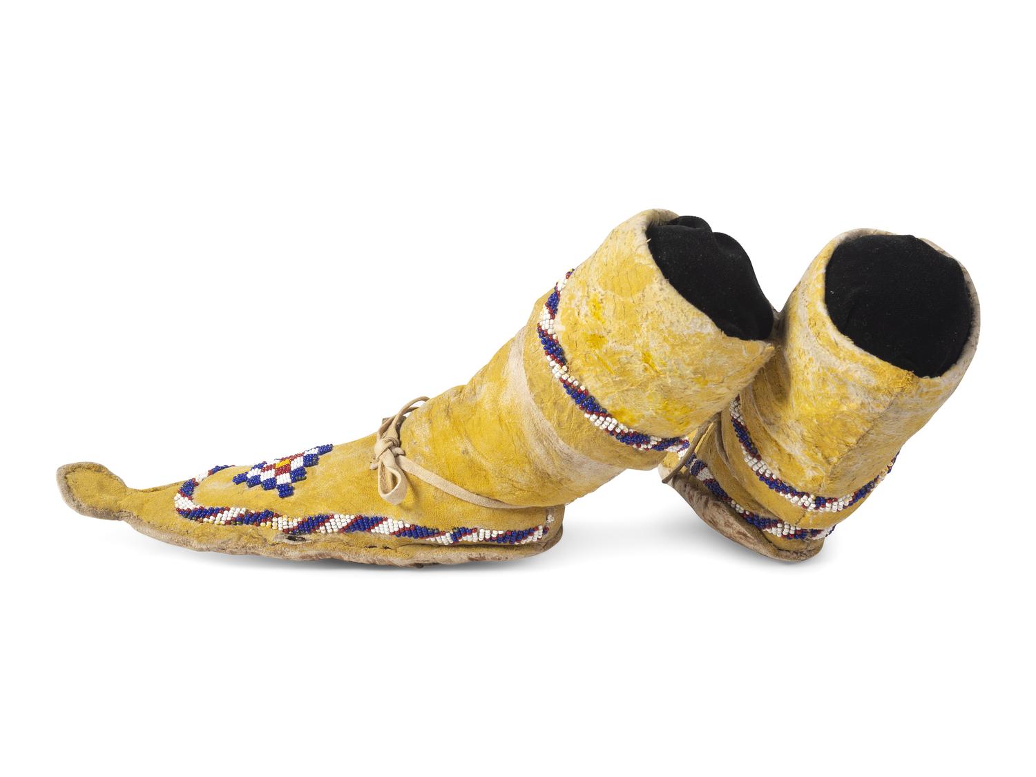 Apache Child's Beaded Boot Moccasins, with Yellow Ochre