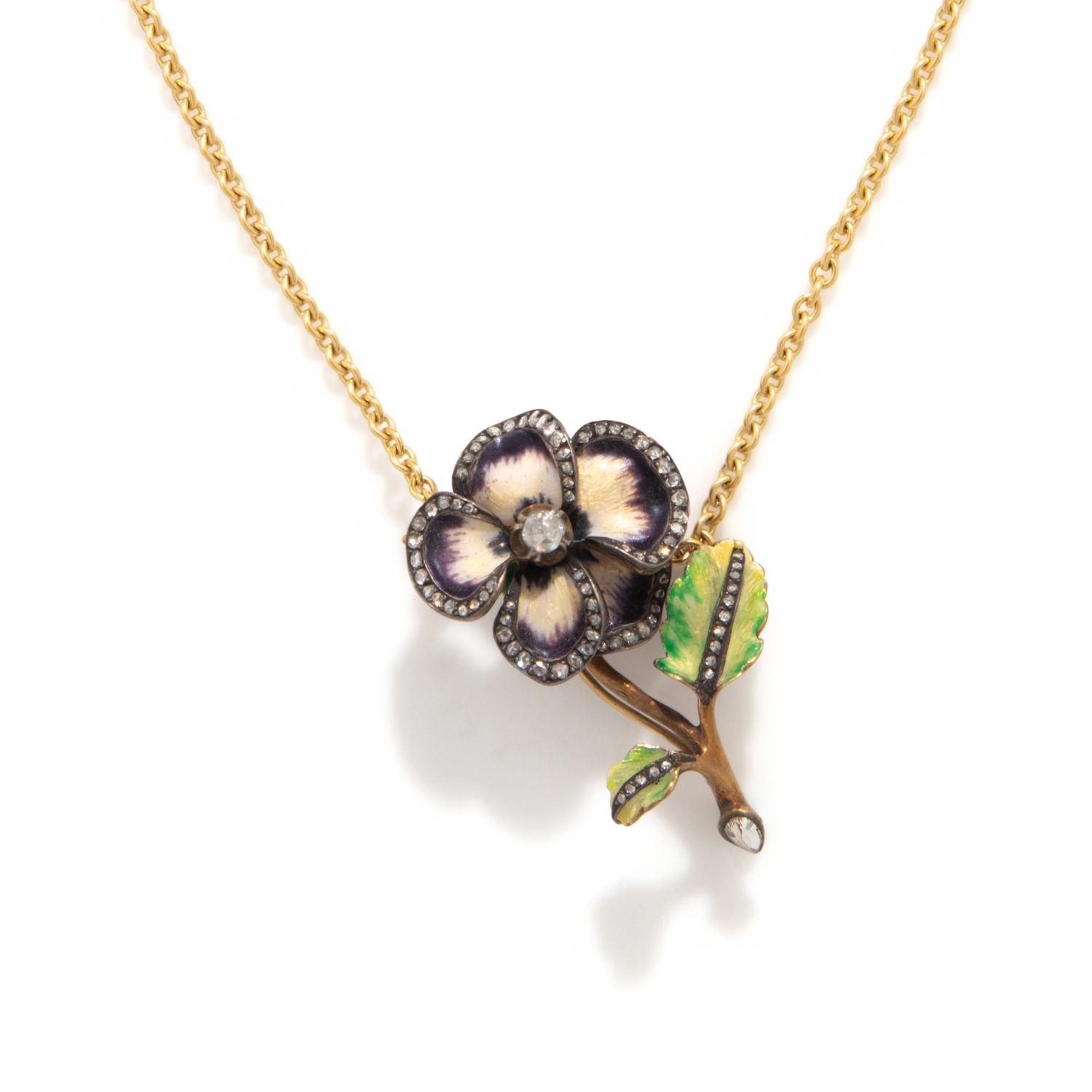 YELLOW GOLD, DIAMOND AND ENAMEL NECKLACE