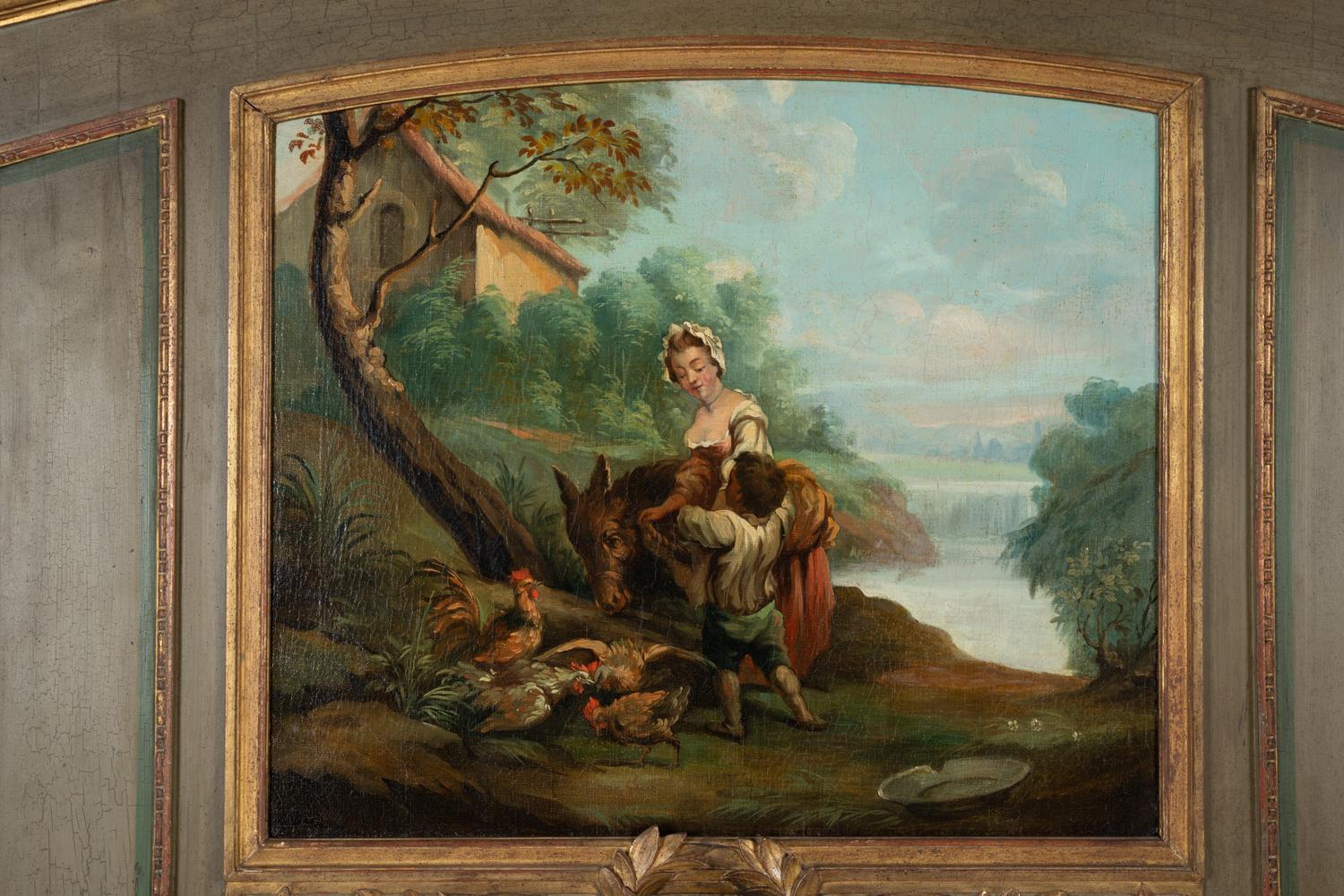 A French Painted and Parcel Gilt Trumeau Mirror