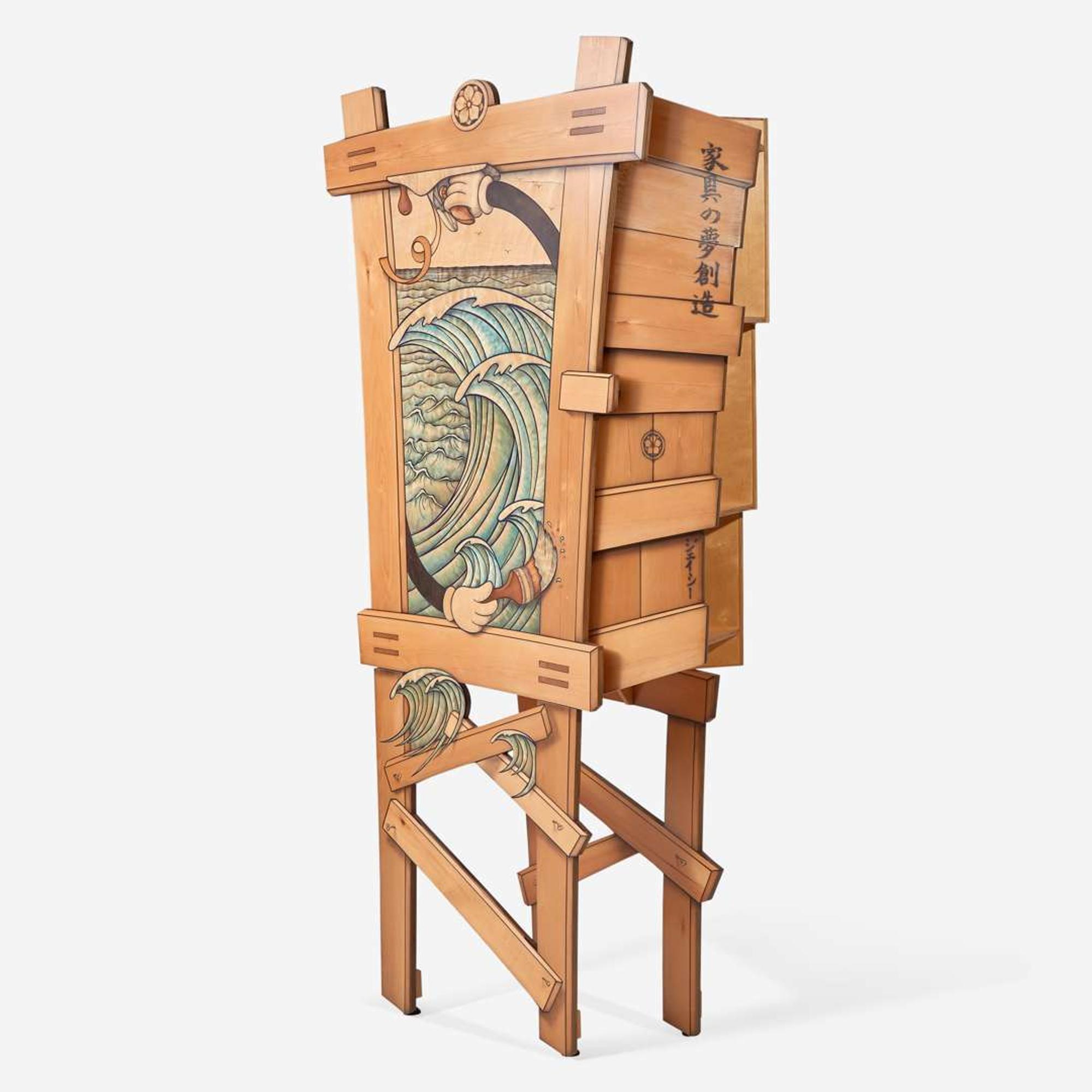 John Cederquist (American, b. 1946) "Hiroshige’s Attempt at Film Noir Furniture" Wave Series Trompe l'Oeil Cabinet, San Clemente, California, circa 1990
