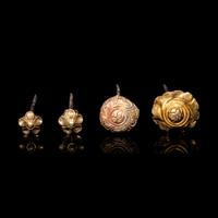 Four Chinese Silver Gilt 'Floral' Hairpins, Zan, Ming Dynasty 明 花卉紋金裹頭銀錐腳簪四支