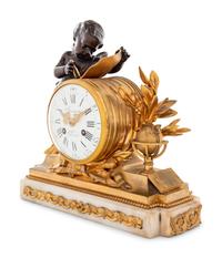 A Louis XVI Style Gilt and Patinated Bronze and Marble Mantel Clock