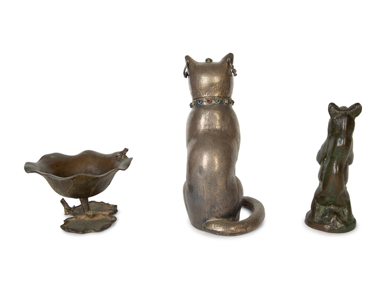 Three Continental Patinated Bronze Animalier Articles