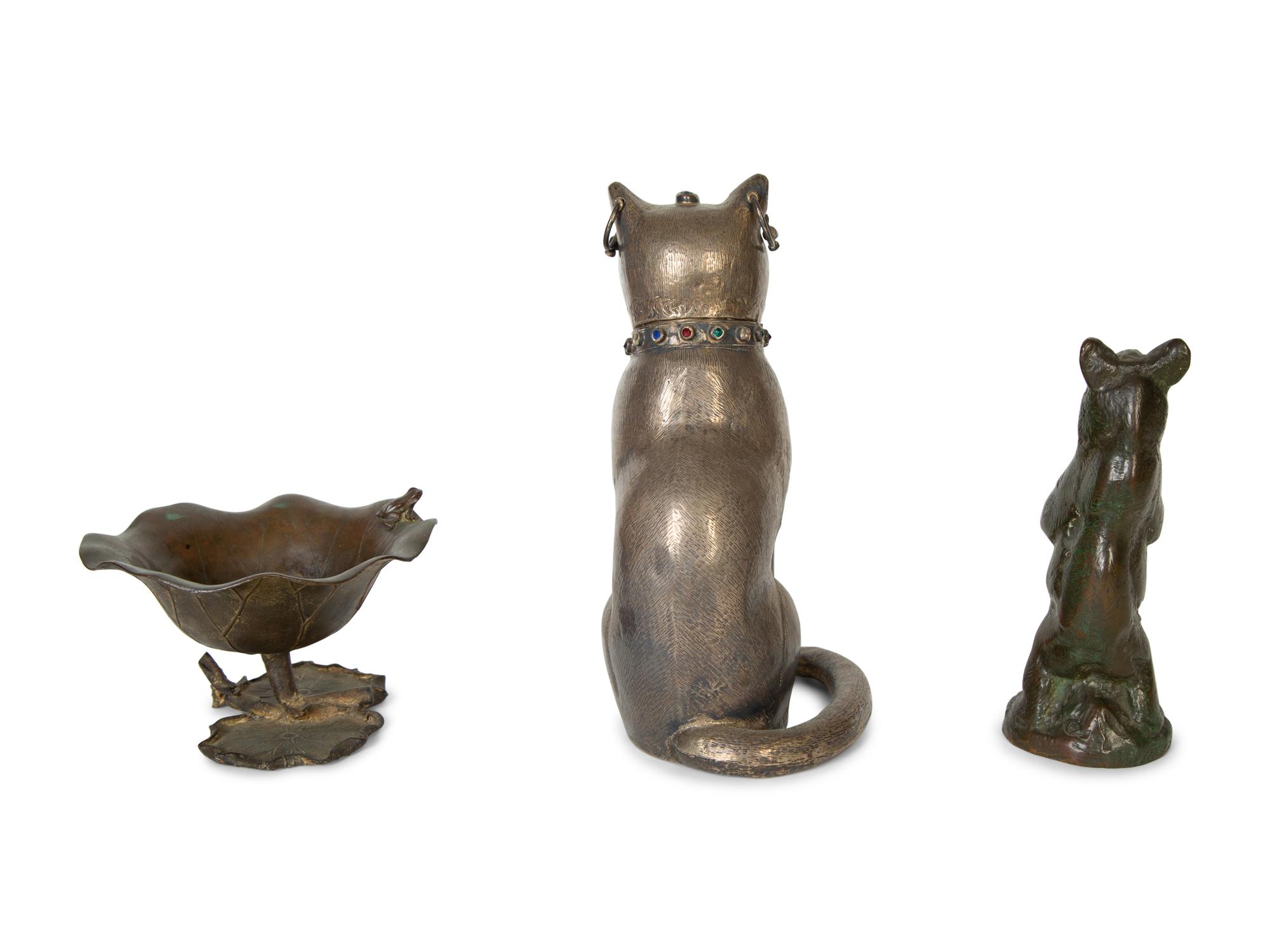 Three Continental Patinated Bronze Animalier Articles