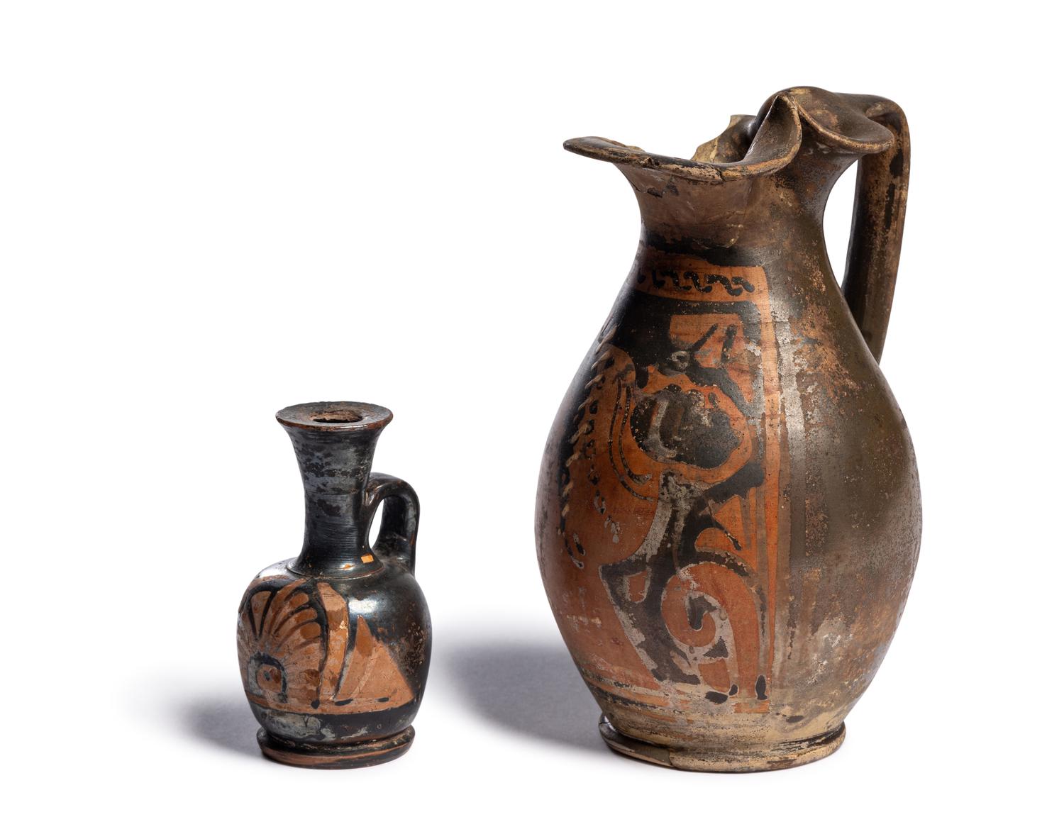 An Apulian Red-Figured Trefoil Oinochoe and Xenon-Ware Lekythos