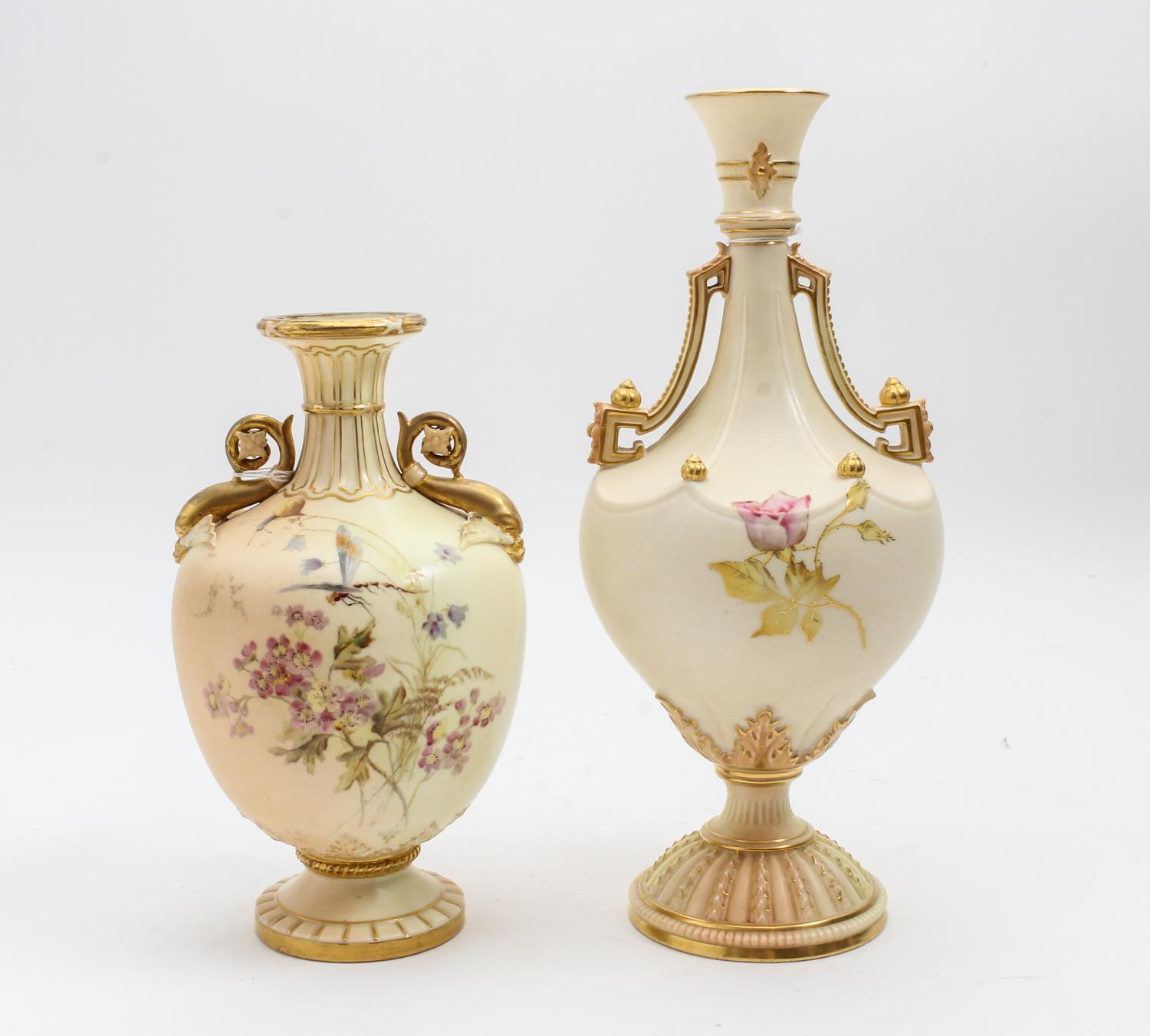 Two Royal Worcester Porcelain Vases Height of taller 12 inches. — 1892 AND 1893