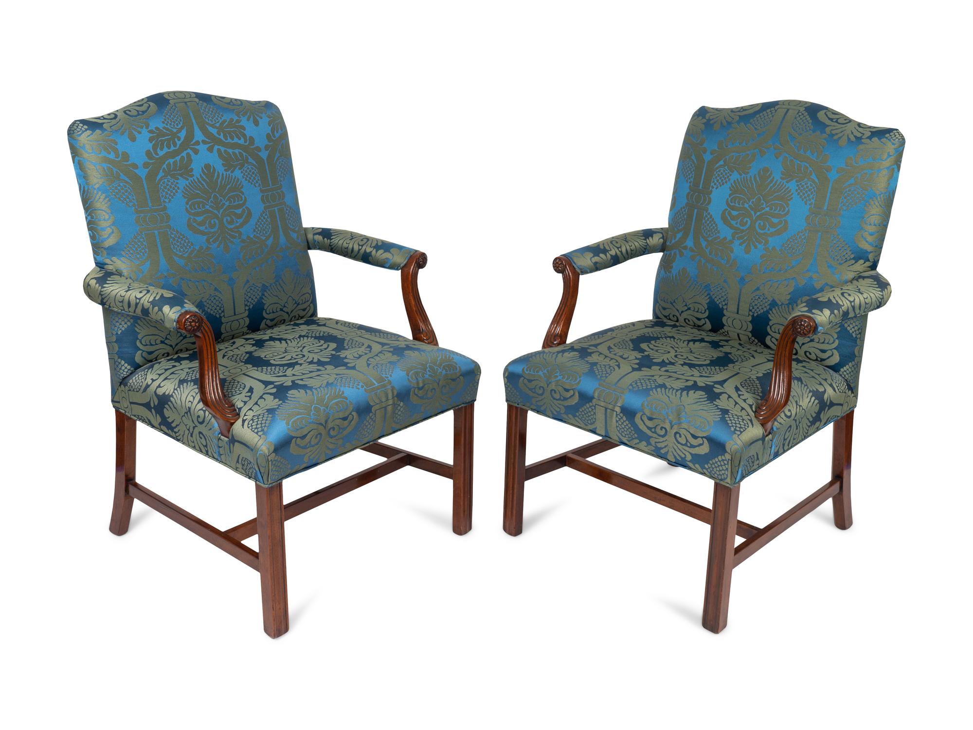 A Pair of Georgian Revival Mahogany Open Armchairs — 19TH CENTURY