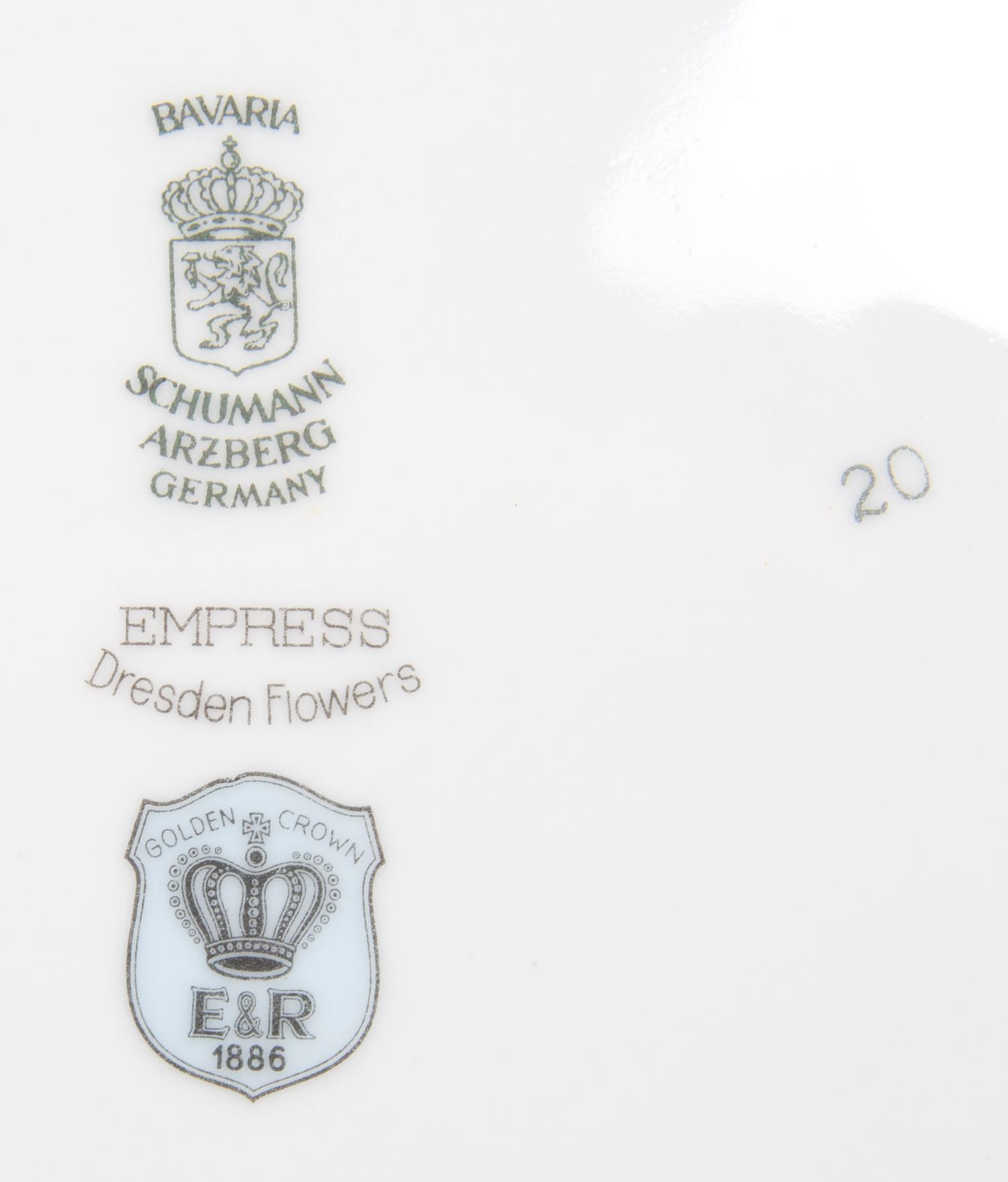 A Bavarian Porcelain Partial Dinner Service for Twelve, Schumann, Width of platter 14 3/8 inches.