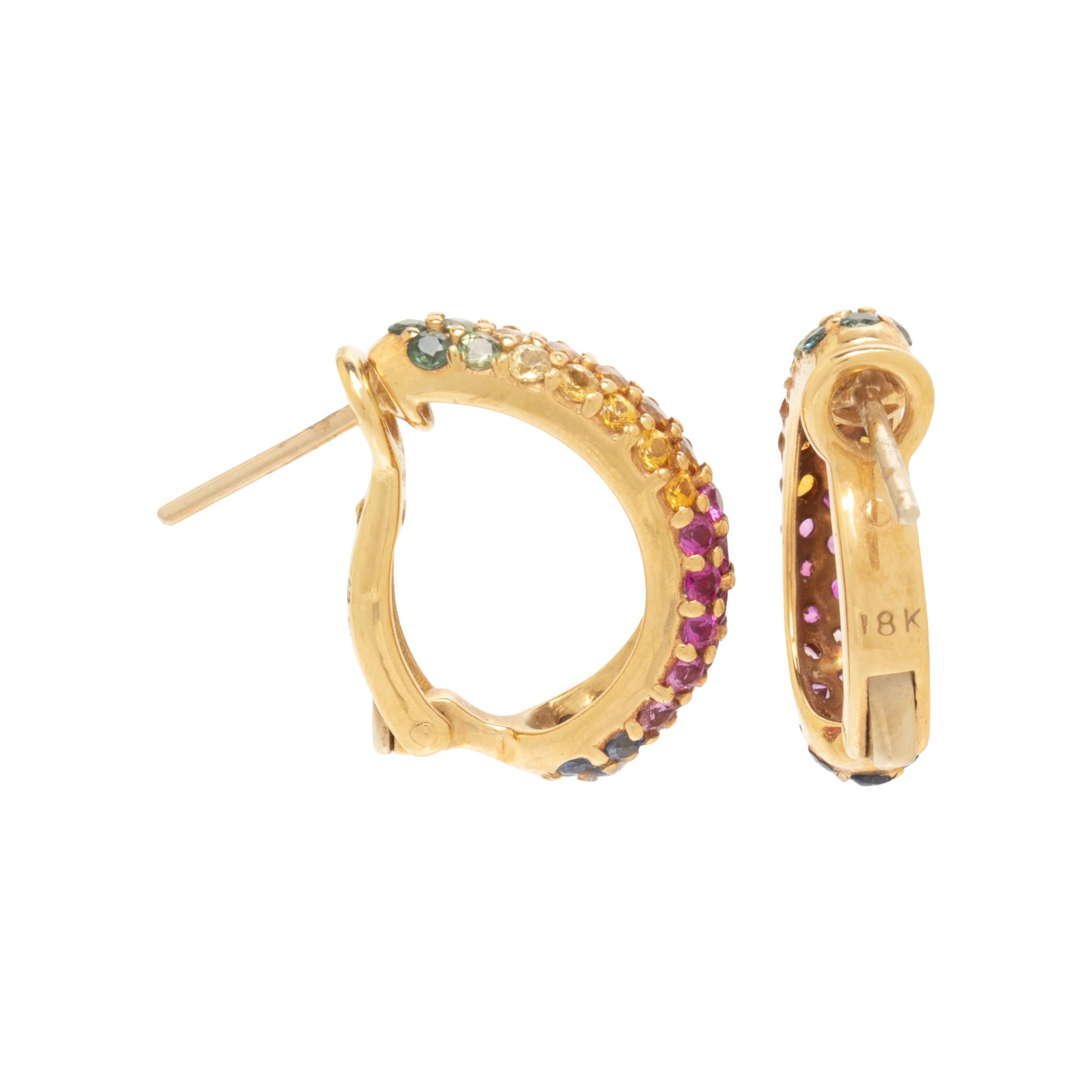 MULTICOLOR SAPPHIRE HALF-HOOP EARRINGS
