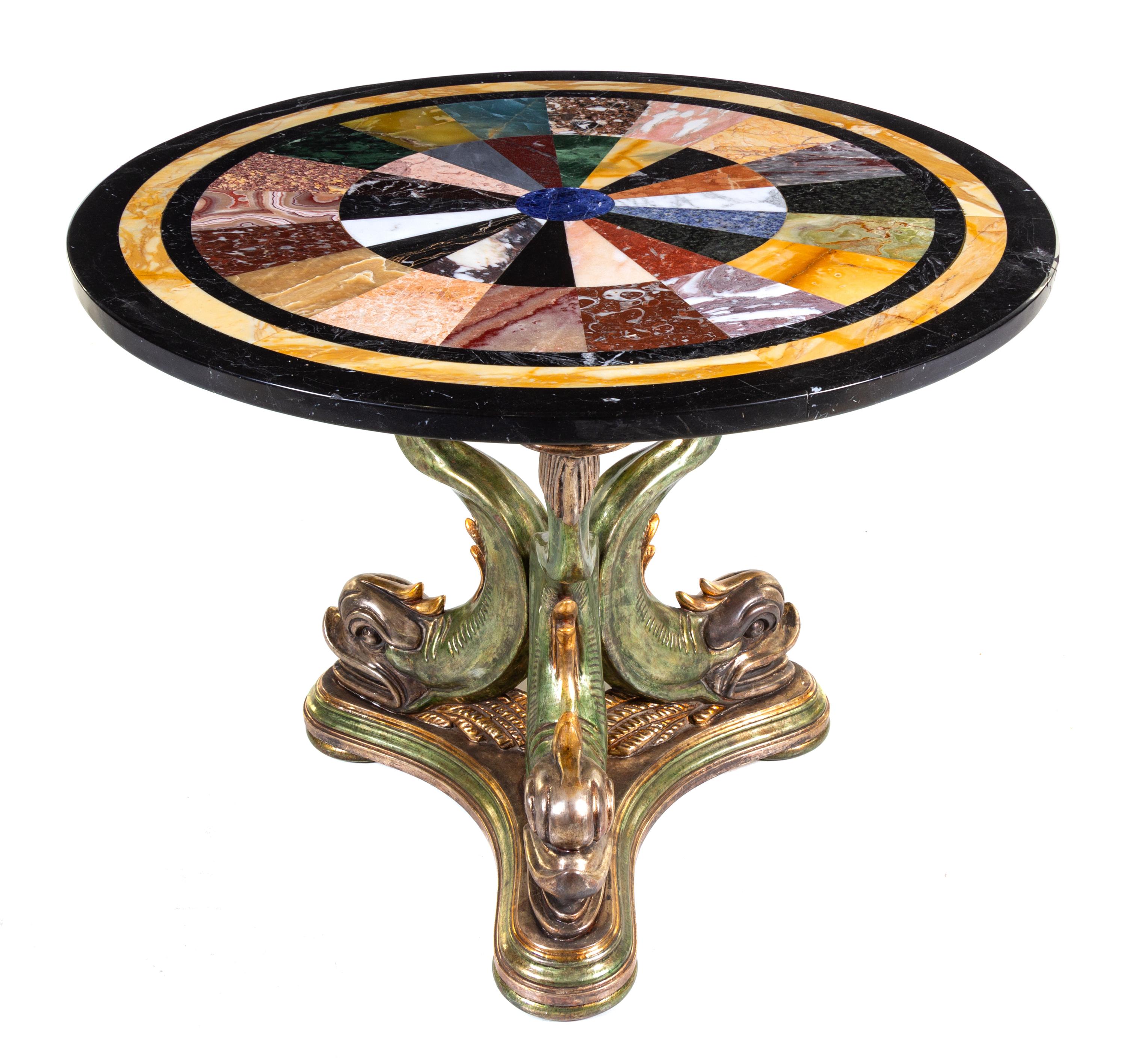 An Italian Polychrome Painted and Specimen Marble-Top Center Table