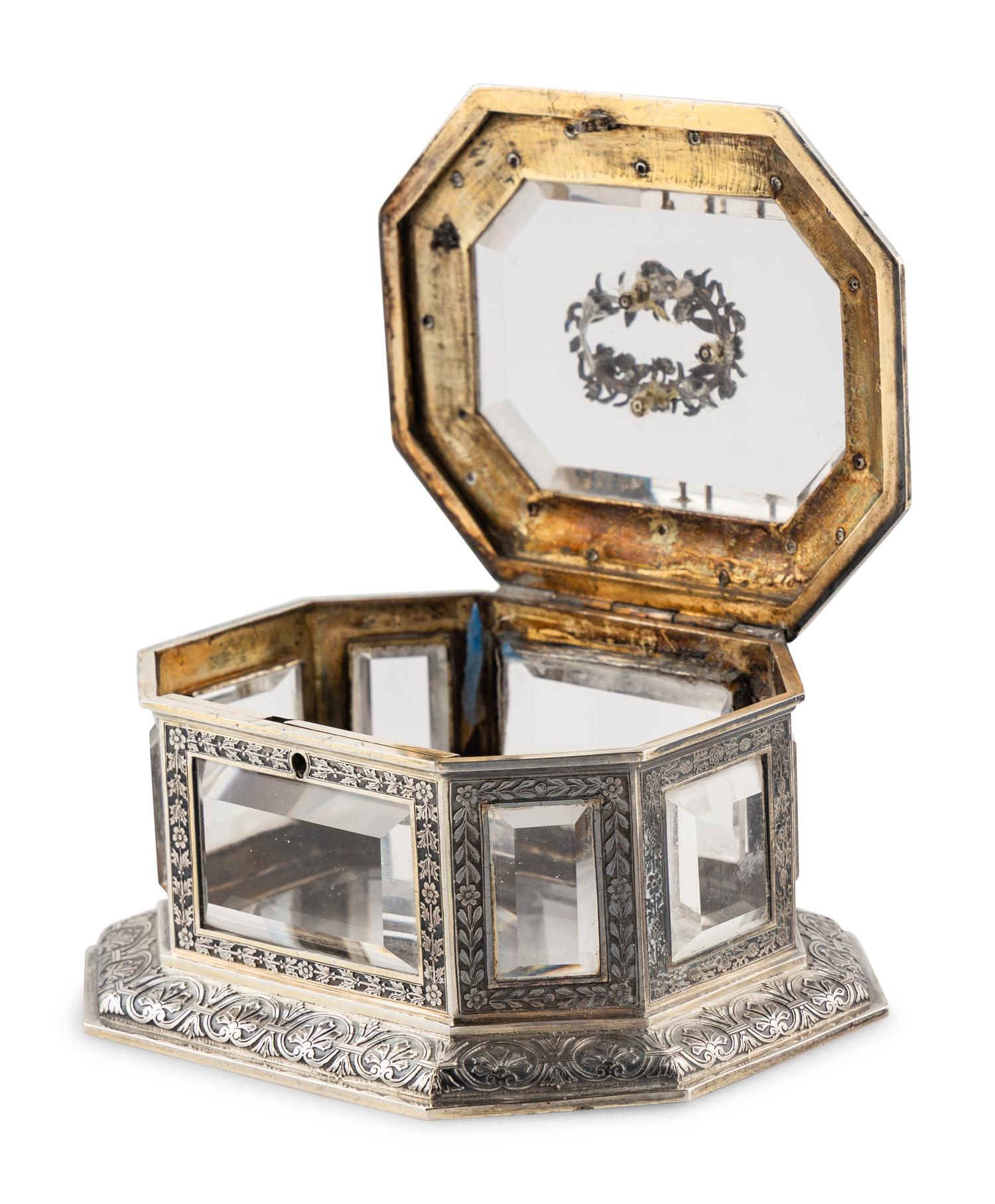 A Continental Enameled Silver and Rock Crystal Mounted Small Box