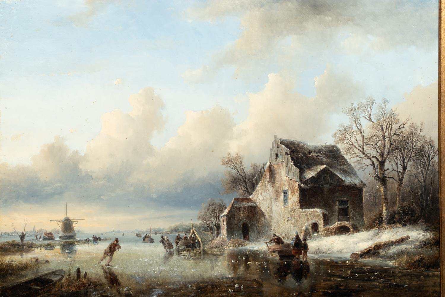 Ice Skaters and a koek-en-zopie on a Frozen River