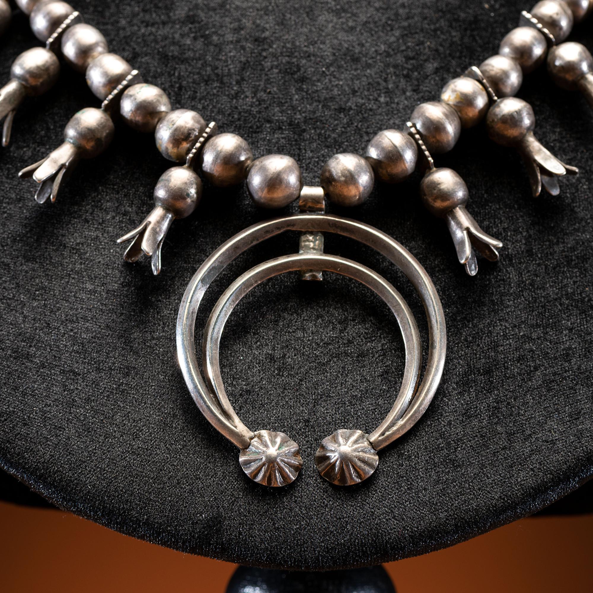 Early Navajo Silver Squash Blossom Necklace
