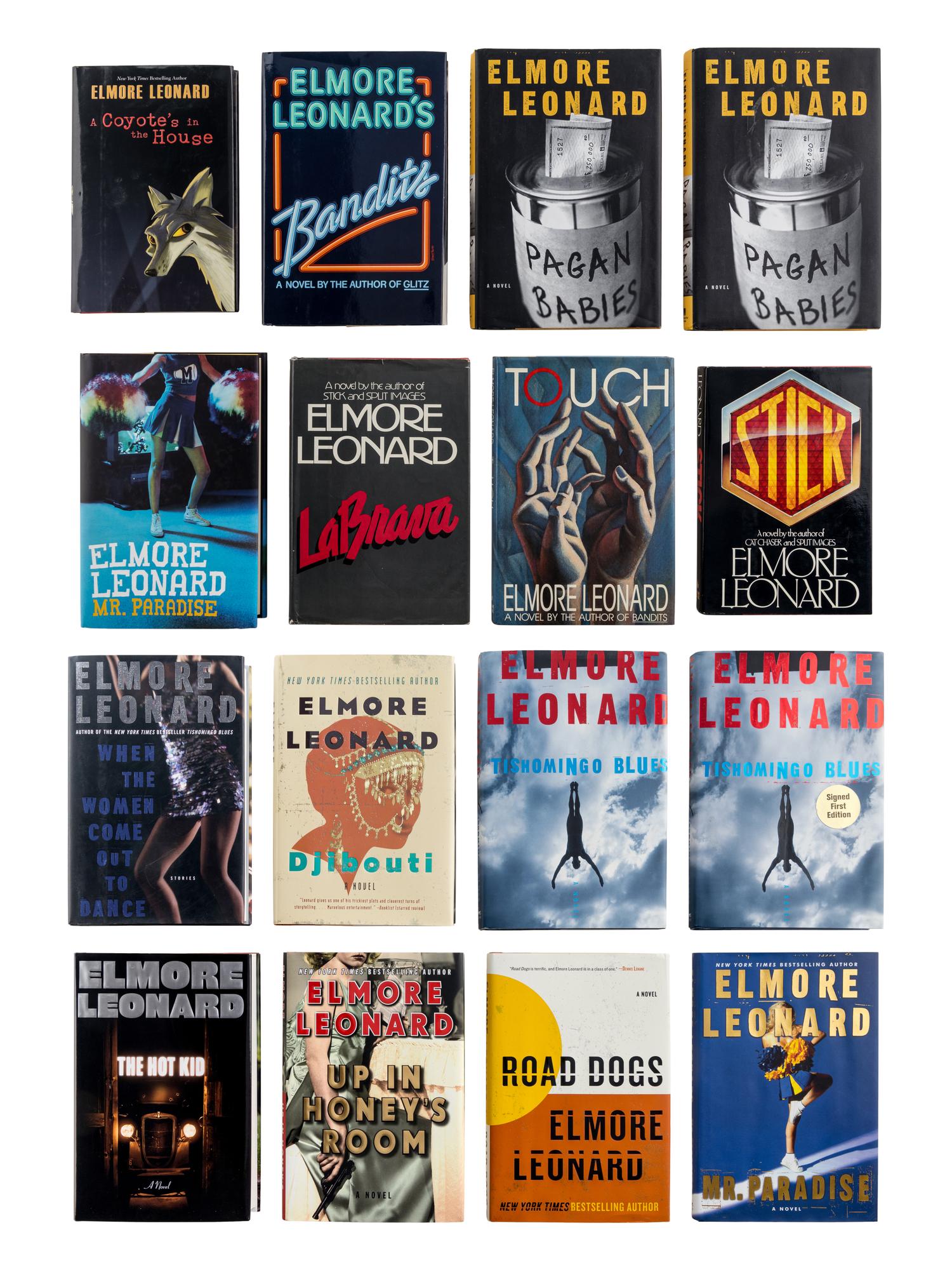 LEONARD, Elmore (1925-2013). A group of 16 works by Leonard, ALL FIRST EDITIONS, MOST SIGNED, comprising: