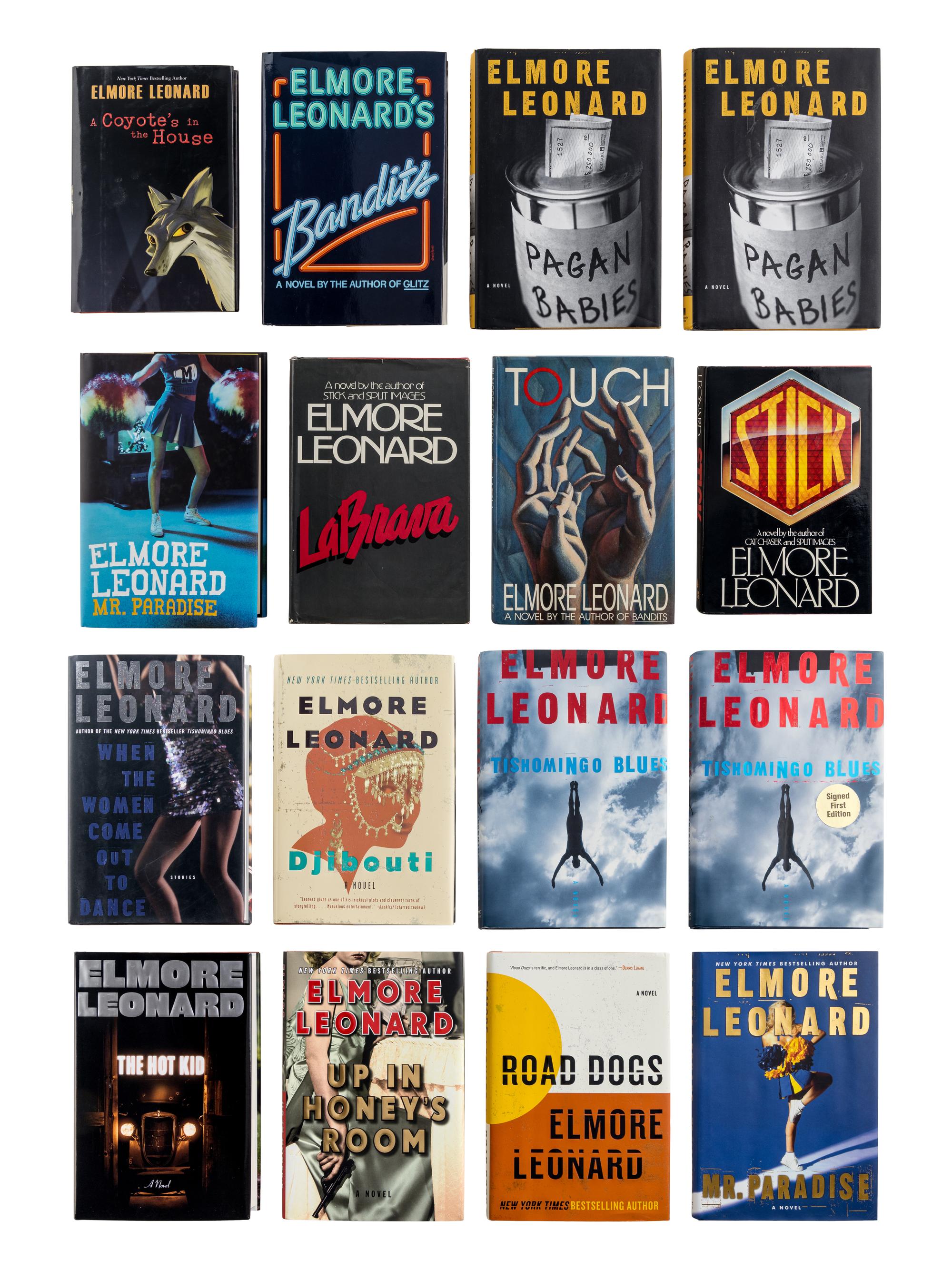 LEONARD, Elmore (1925-2013). A group of 16 works by Leonard, ALL FIRST EDITIONS, MOST SIGNED, comprising: