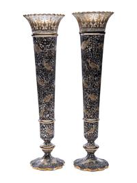 A Pair of Gilt and Paint Decorated Glass Trumpet Vases