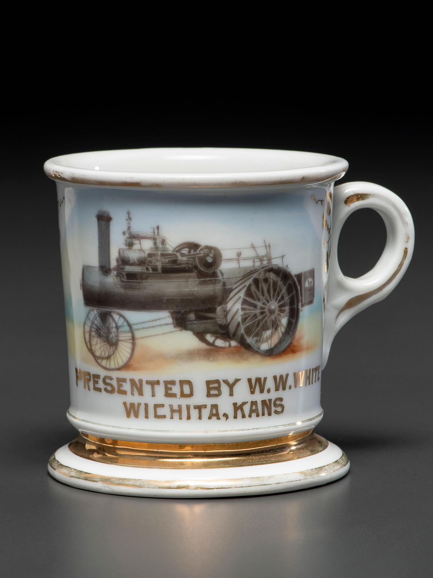 A Tractor Salesman's Porcelain Occupational Shaving Mug Belonging to Wallace White