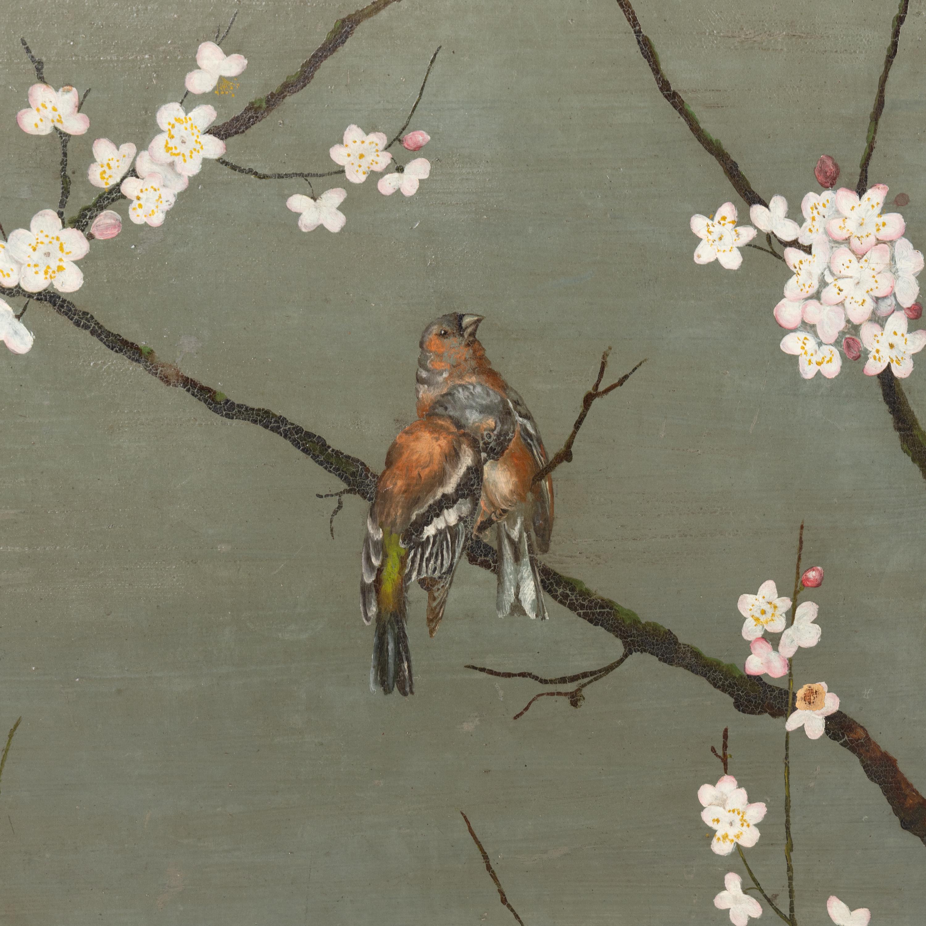 A Pair of Painted Canvas Wall Panels