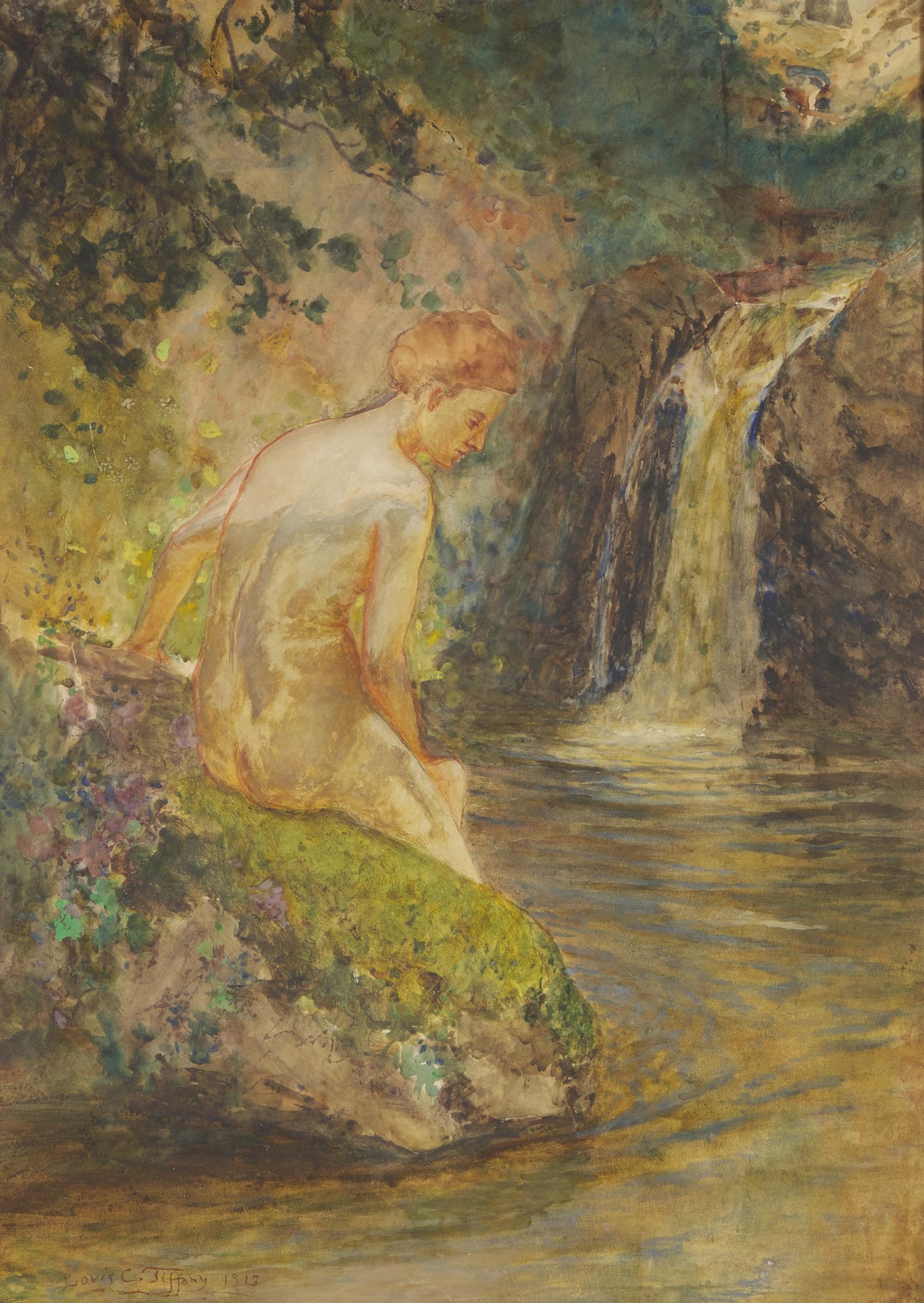 Louis Comfort Tiffany (American, 1848-1933) — Woman by a Stream , 1913
