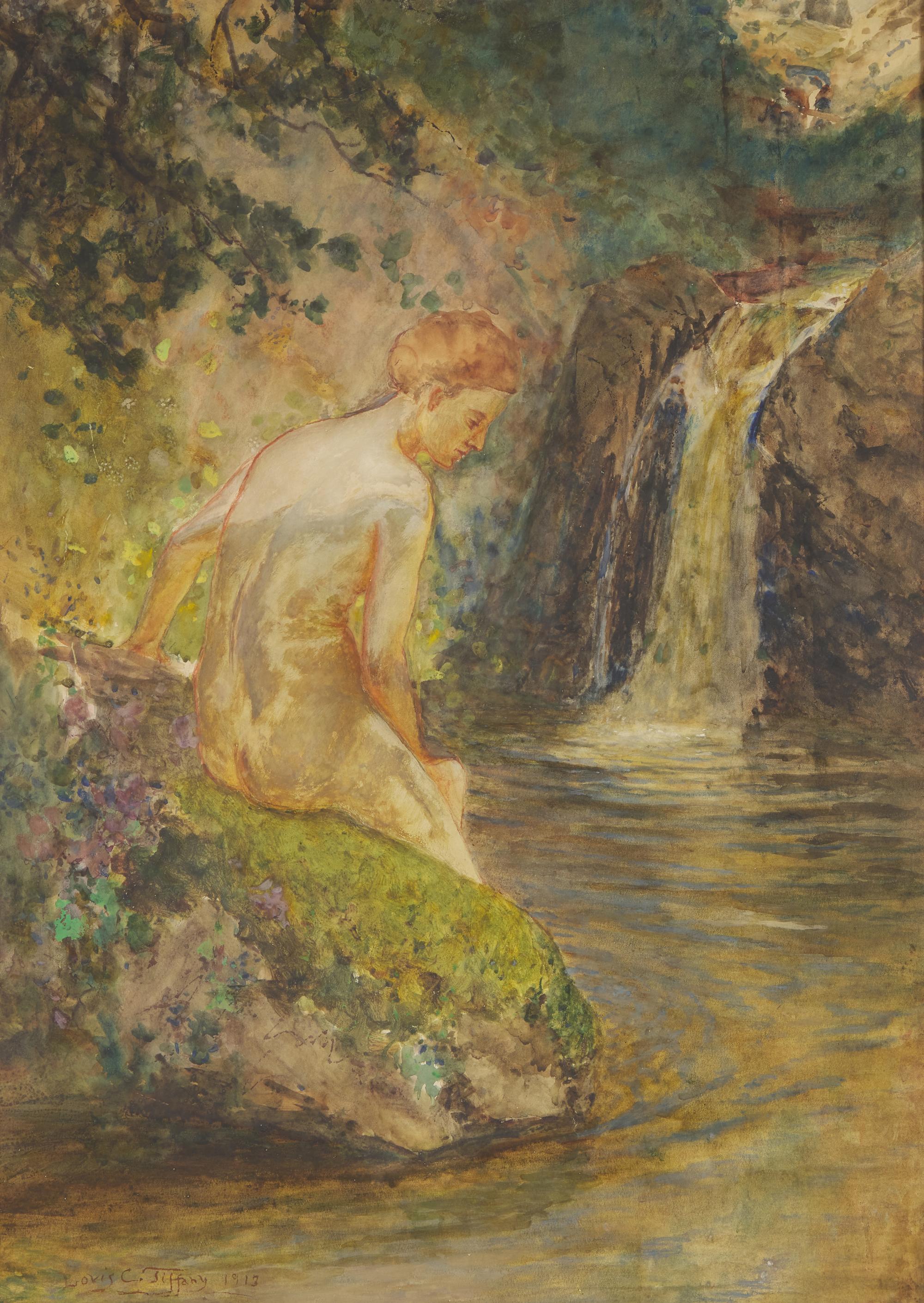 Louis Comfort Tiffany (American, 1848-1933) — Woman by a Stream , 1913