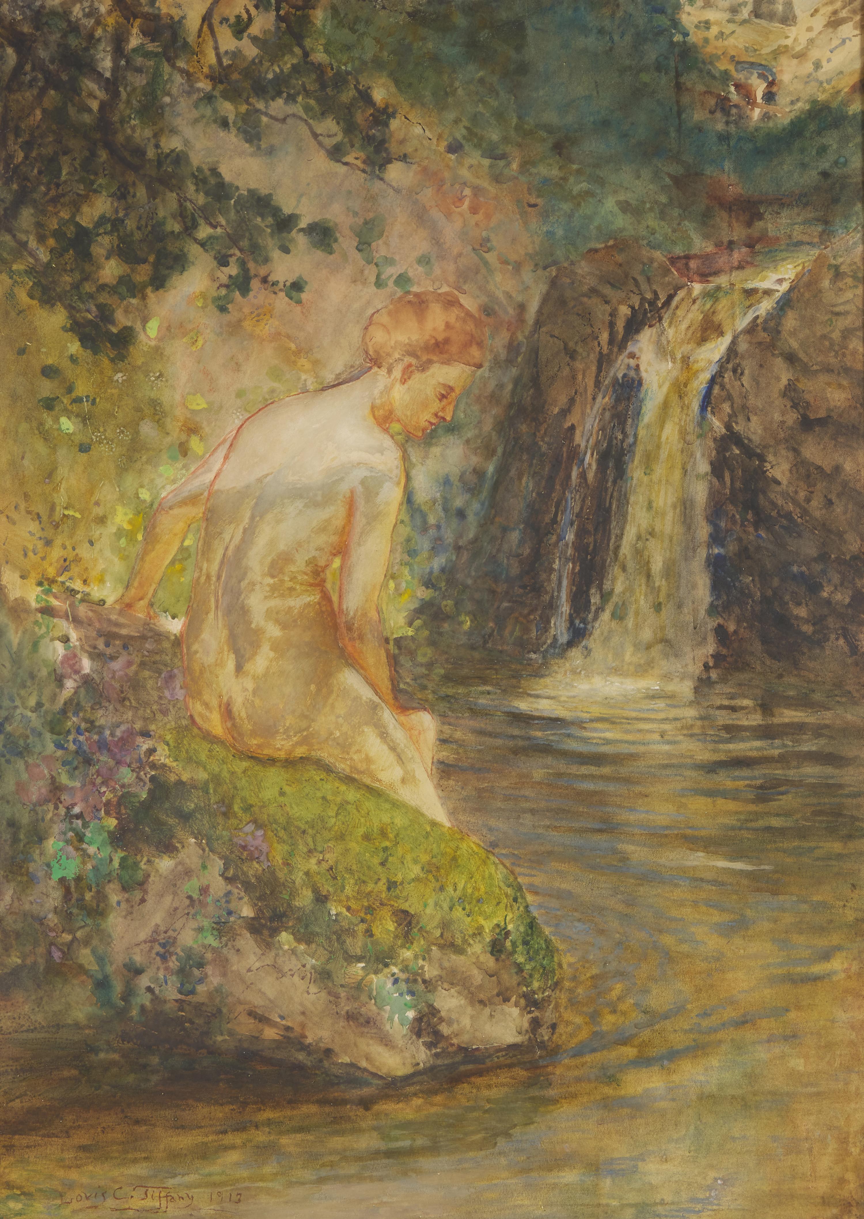 Louis Comfort Tiffany (American, 1848-1933) — Woman by a Stream , 1913