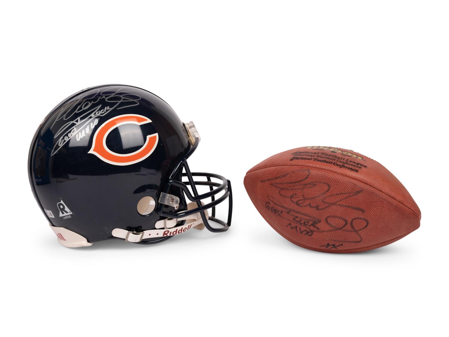 A Richard Dent Signed Autograph Chicago Bears Helmet and Wilson NFL Football (Beckett Authentication Services BAS Certified)