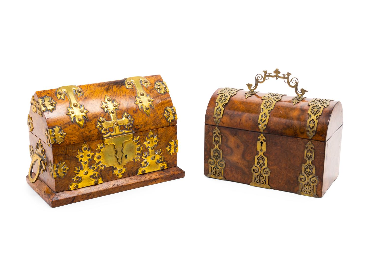 Two Continental Gilt Metal Mounted Burlwood Table Caskets