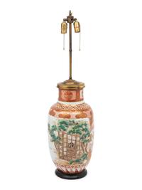 A Satsuma Porcelain Vase Mounted as a Lamp