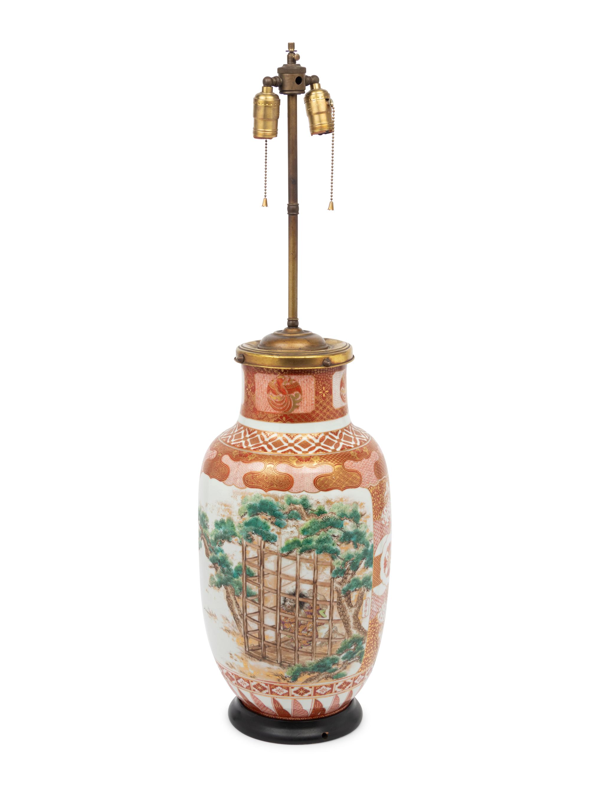 A Satsuma Porcelain Vase Mounted as a Lamp