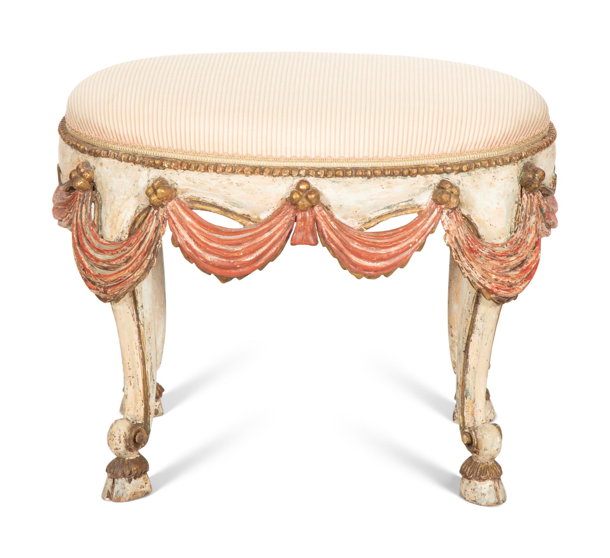 An Italian Painted and Parcel Gilt Foot Stool