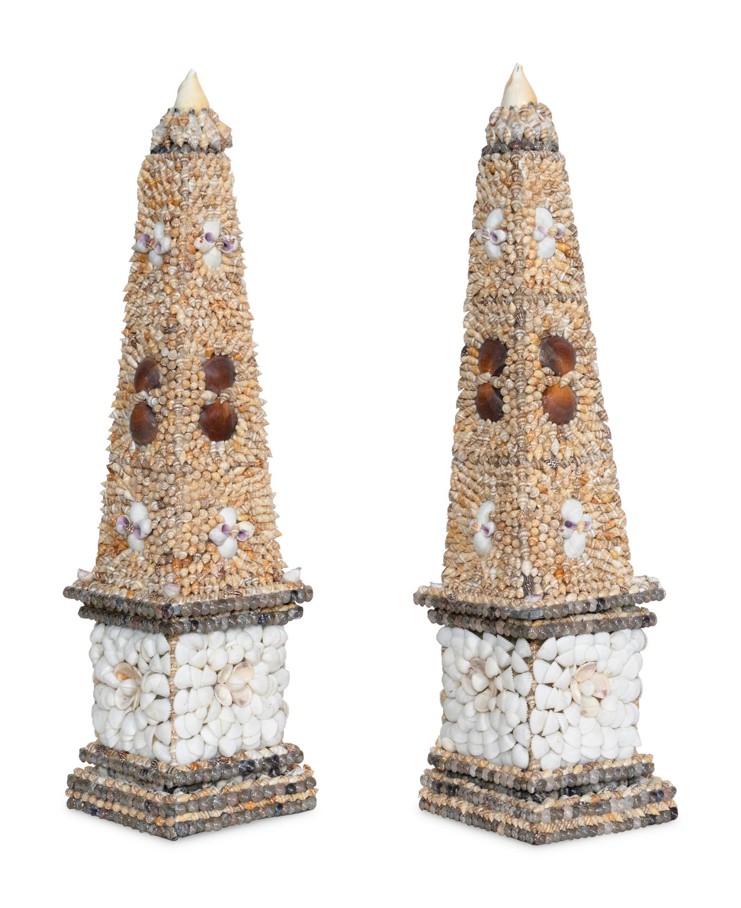 A Pair of Shellwork Obelisks